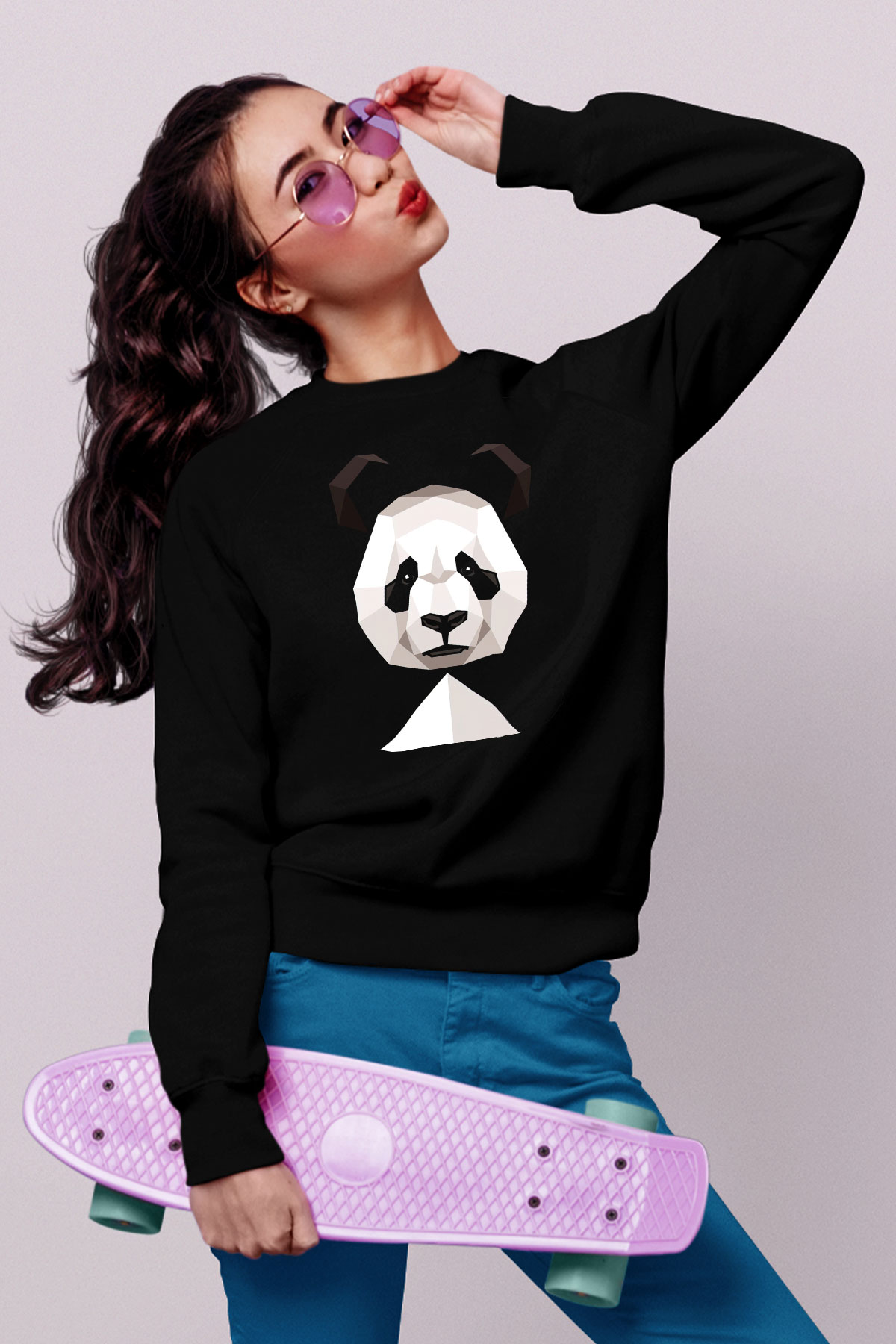 Panda Siyah Unisex Sweatshirt