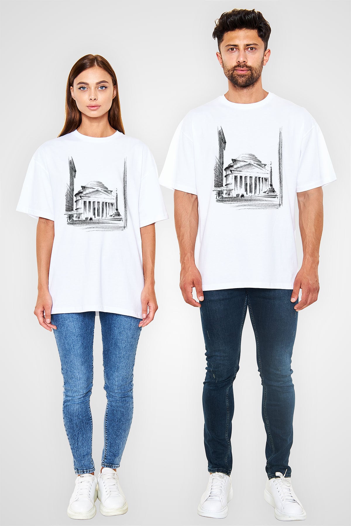Pantheon Beyaz Unisex Oversize Tişört T-Shirt