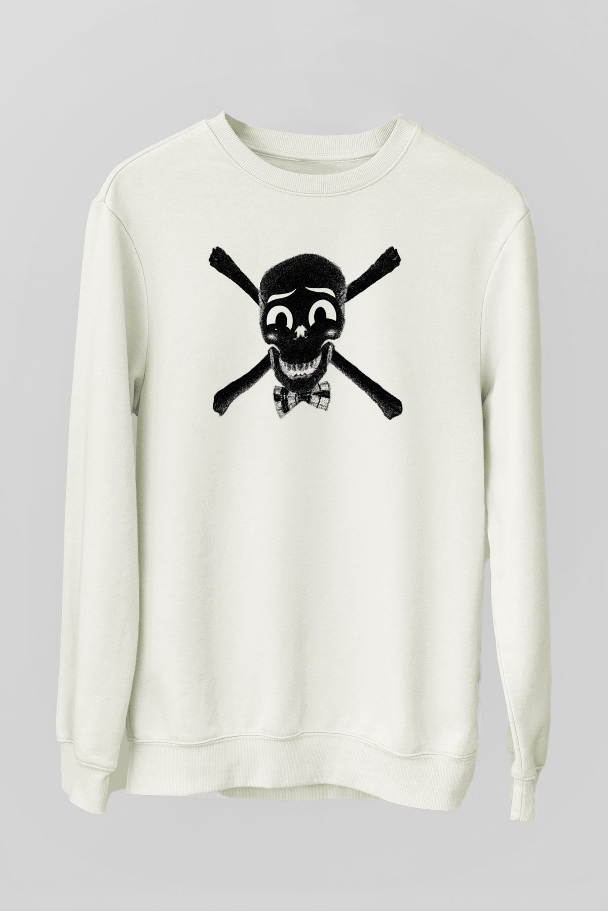 Papyonlu Kuru Kafa Baskılı Unisex Beyaz  Sweatshirt