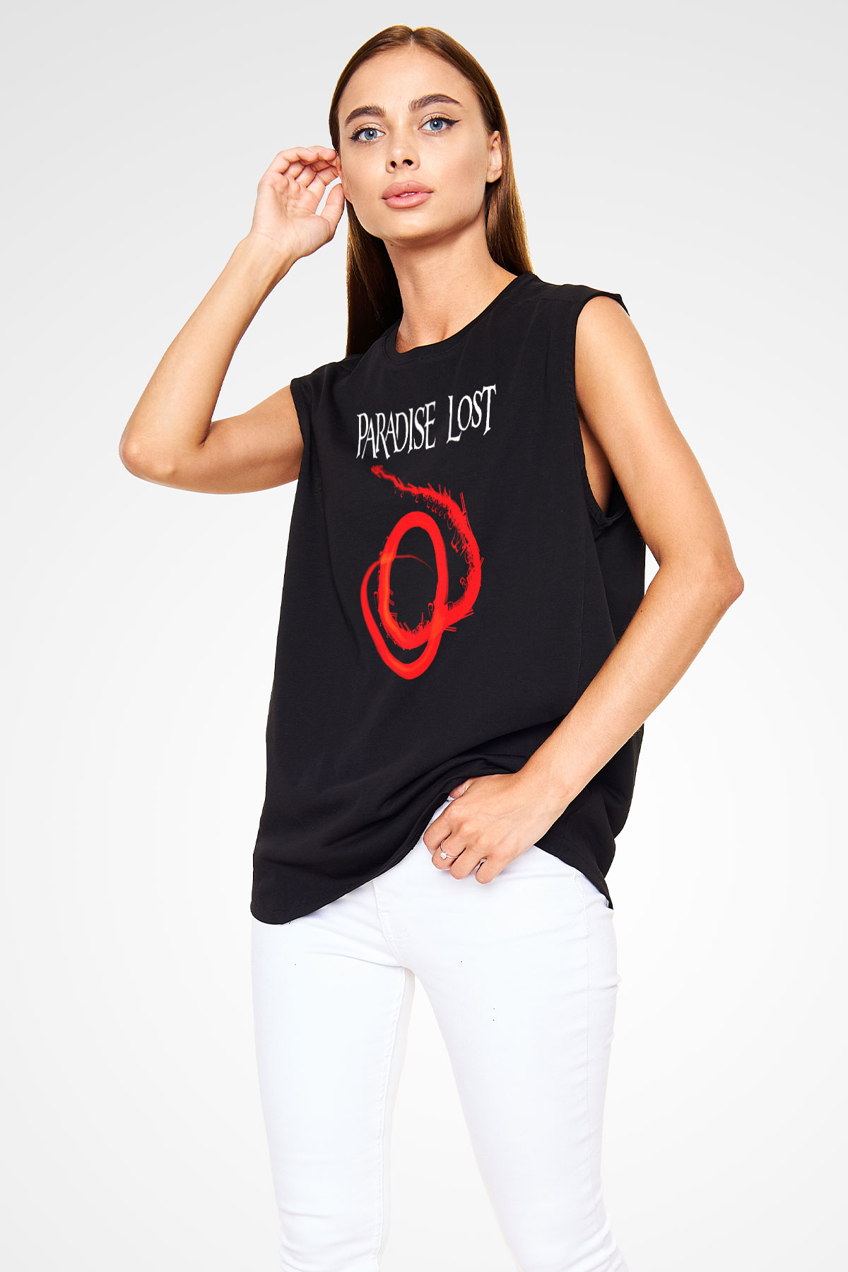 Paradise Lost Baskılı Unisex Siyah Kolsuz Tişört - Tshirt
