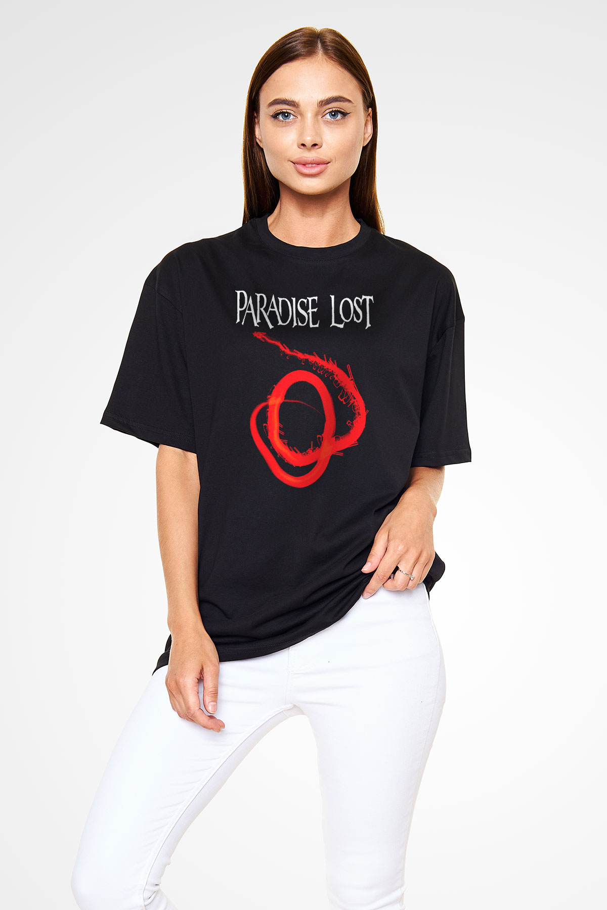 Paradise Lost Baskılı Unisex Siyah Oversize Tişört - Tshirt