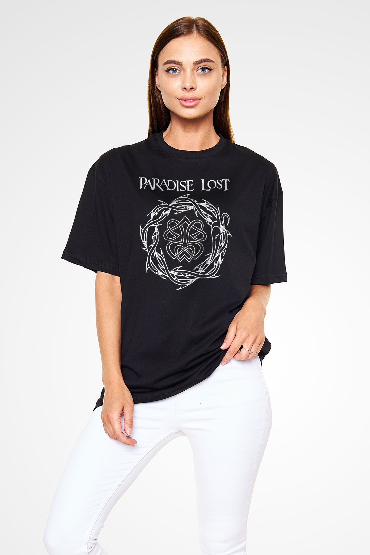Paradise Lost Baskılı Unisex Siyah Oversize Tişört - Tshirt