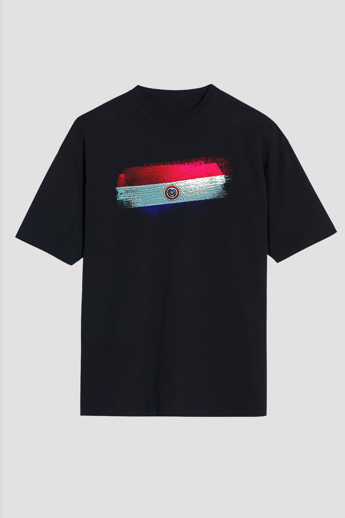 Paraguay Bayrağı Baskılı Unisex Siyah Oversize Tişört