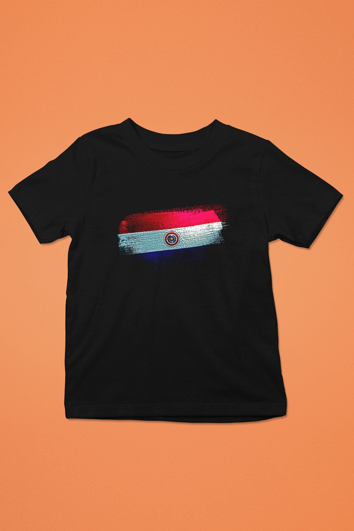 Paraguay Bayrağı Baskılı Unisex Siyah Çocuk Tişörtü