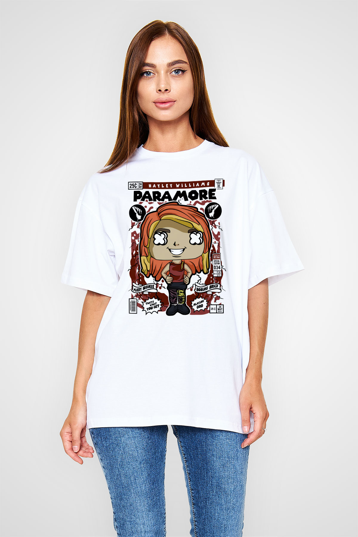 Paramore Hayley Williams Baskılı Unisex Beyaz Oversize Tişört