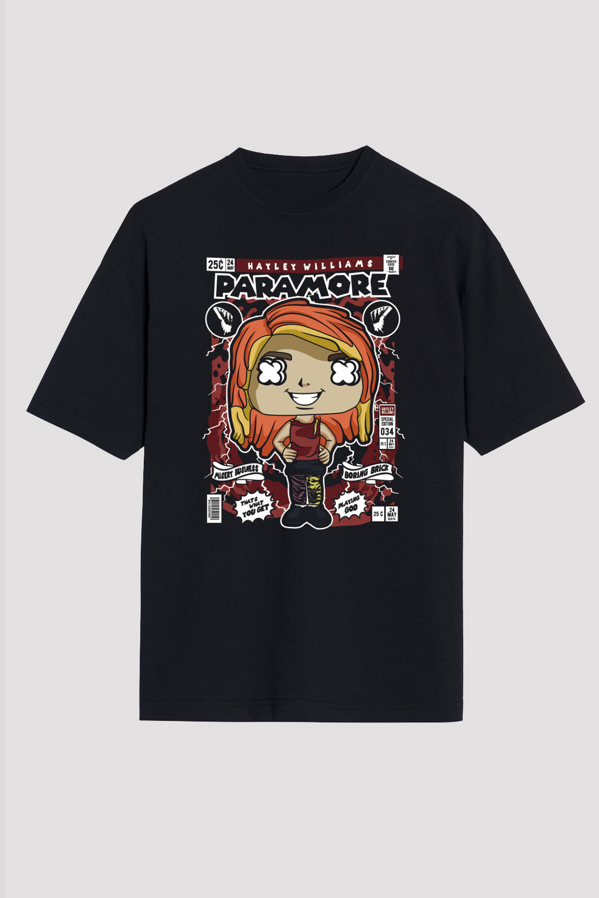 Paramore Hayley Williams Baskılı Unisex Siyah Oversize Tişört