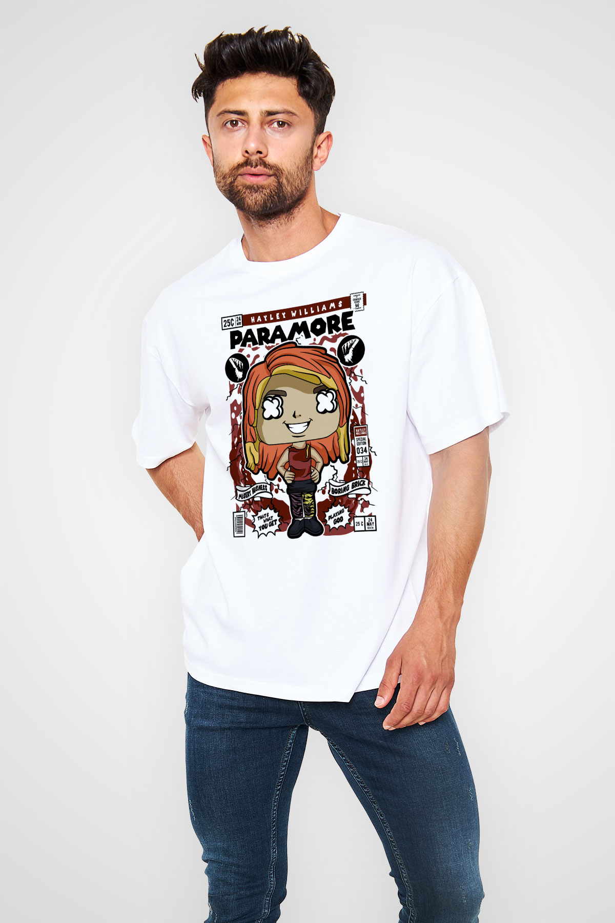 Paramore Hayley Williams Baskılı Unisex Beyaz Oversize Tişört