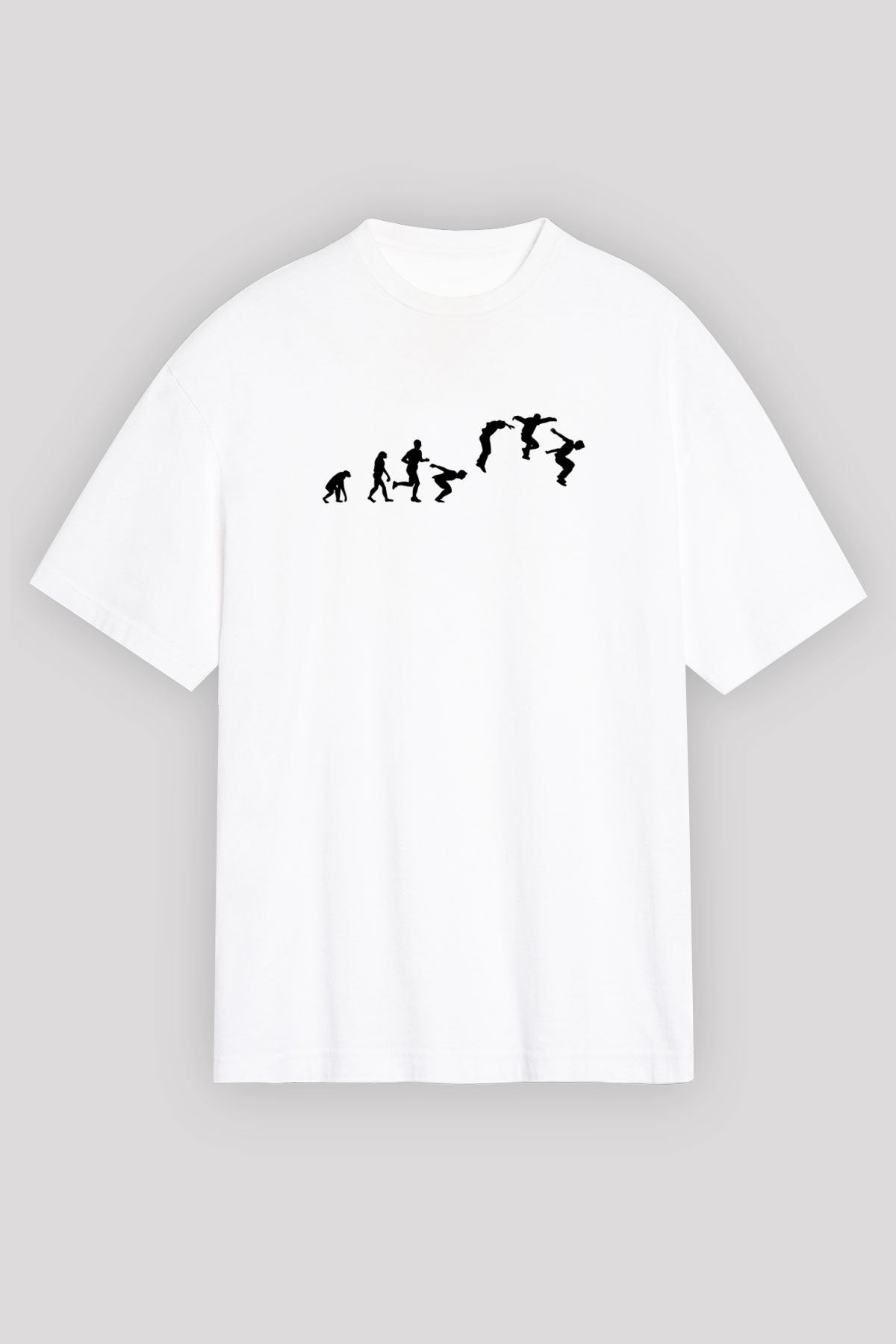 Parkour Baskılı Unisex Beyaz Oversize Tişört - Tshirt