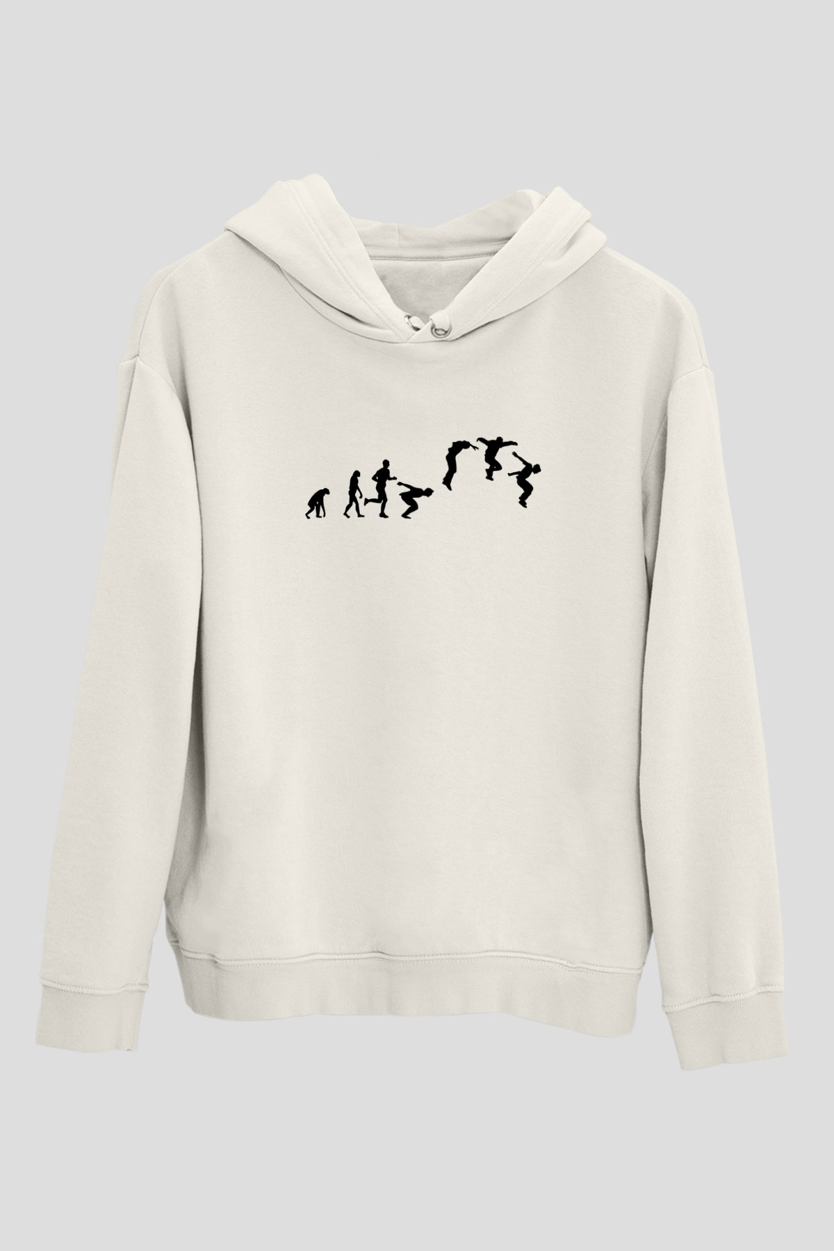Parkour Baskılı Unisex Ekru Hoodie