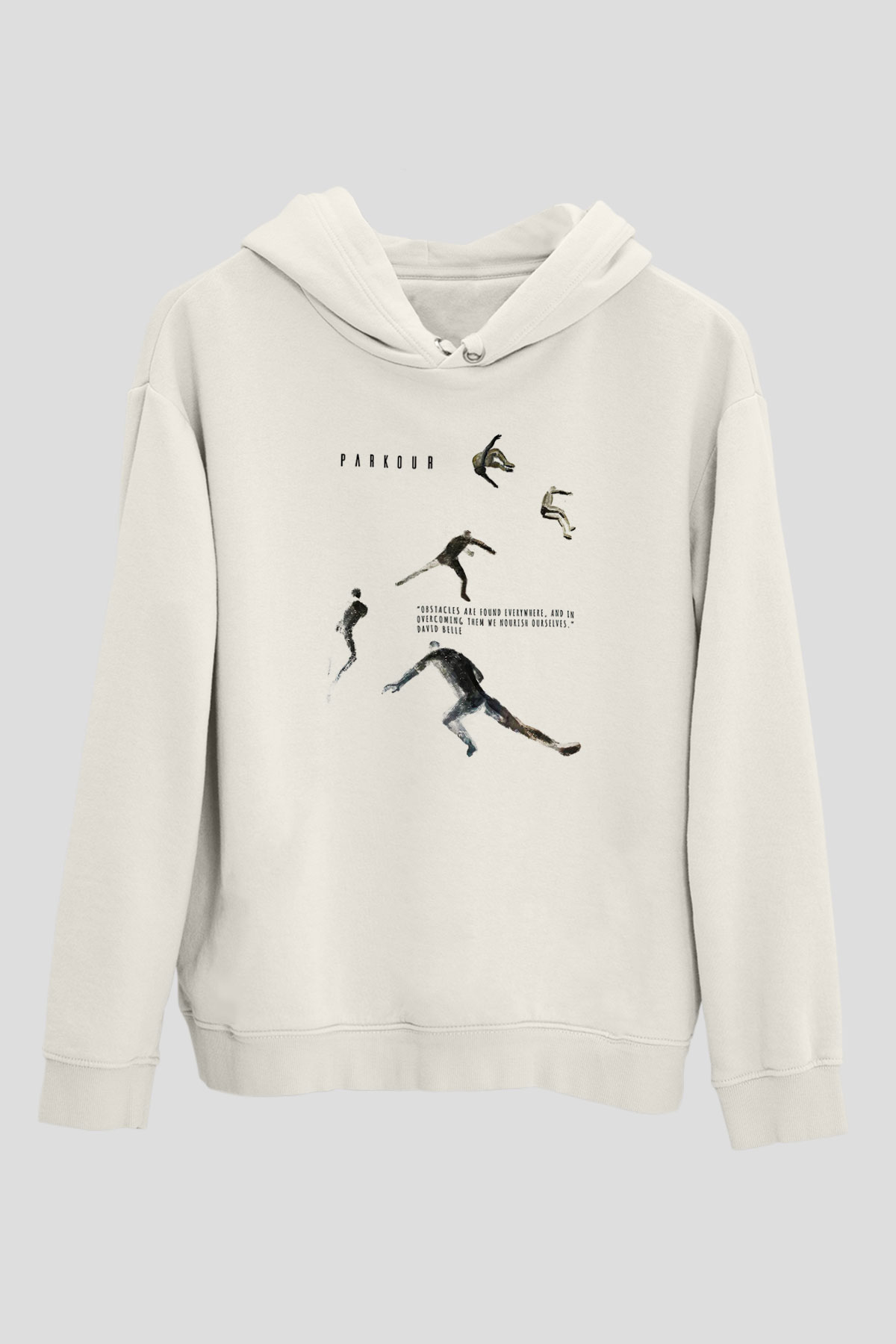 Parkour Baskılı Unisex Ekru Hoodie