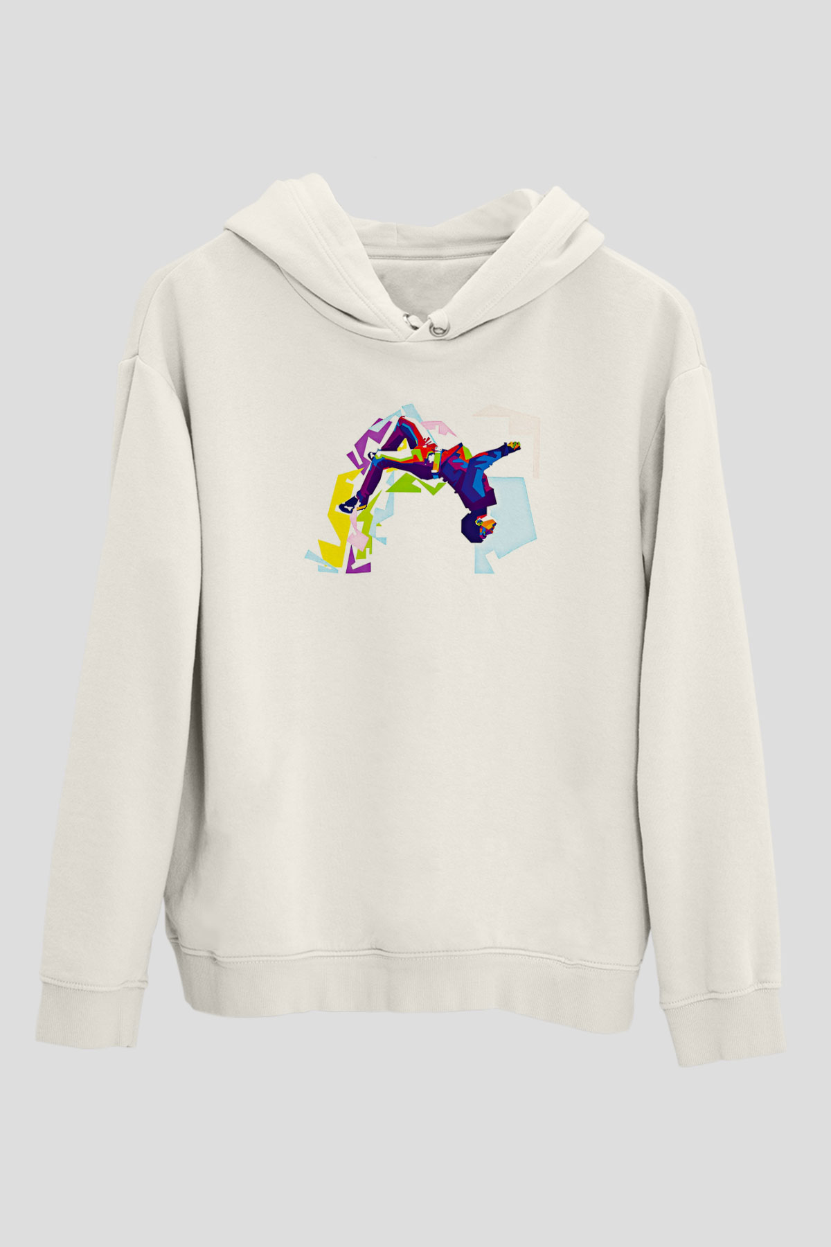 Parkour Baskılı Unisex Ekru Hoodie