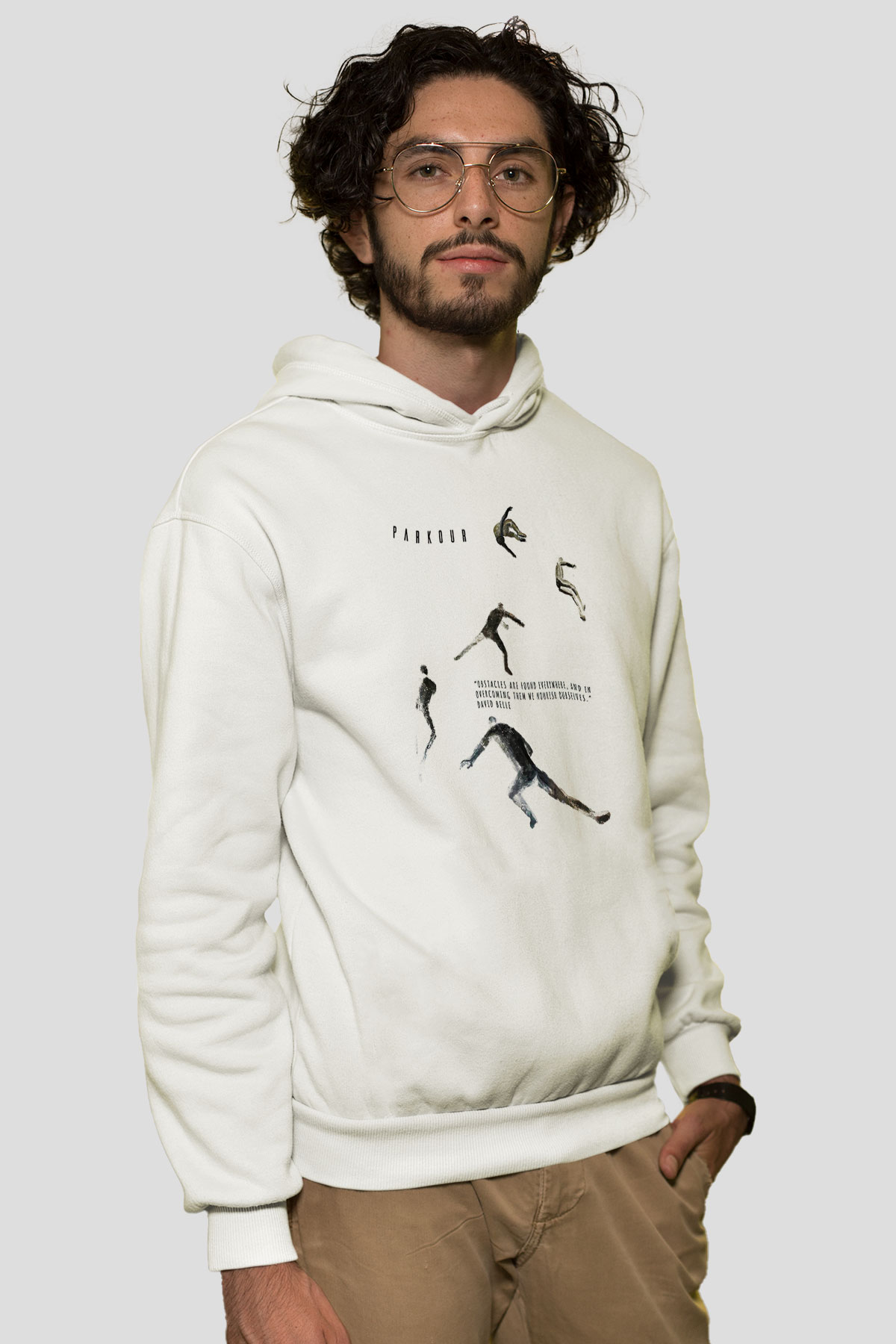 Parkour Baskılı Unisex Ekru Hoodie