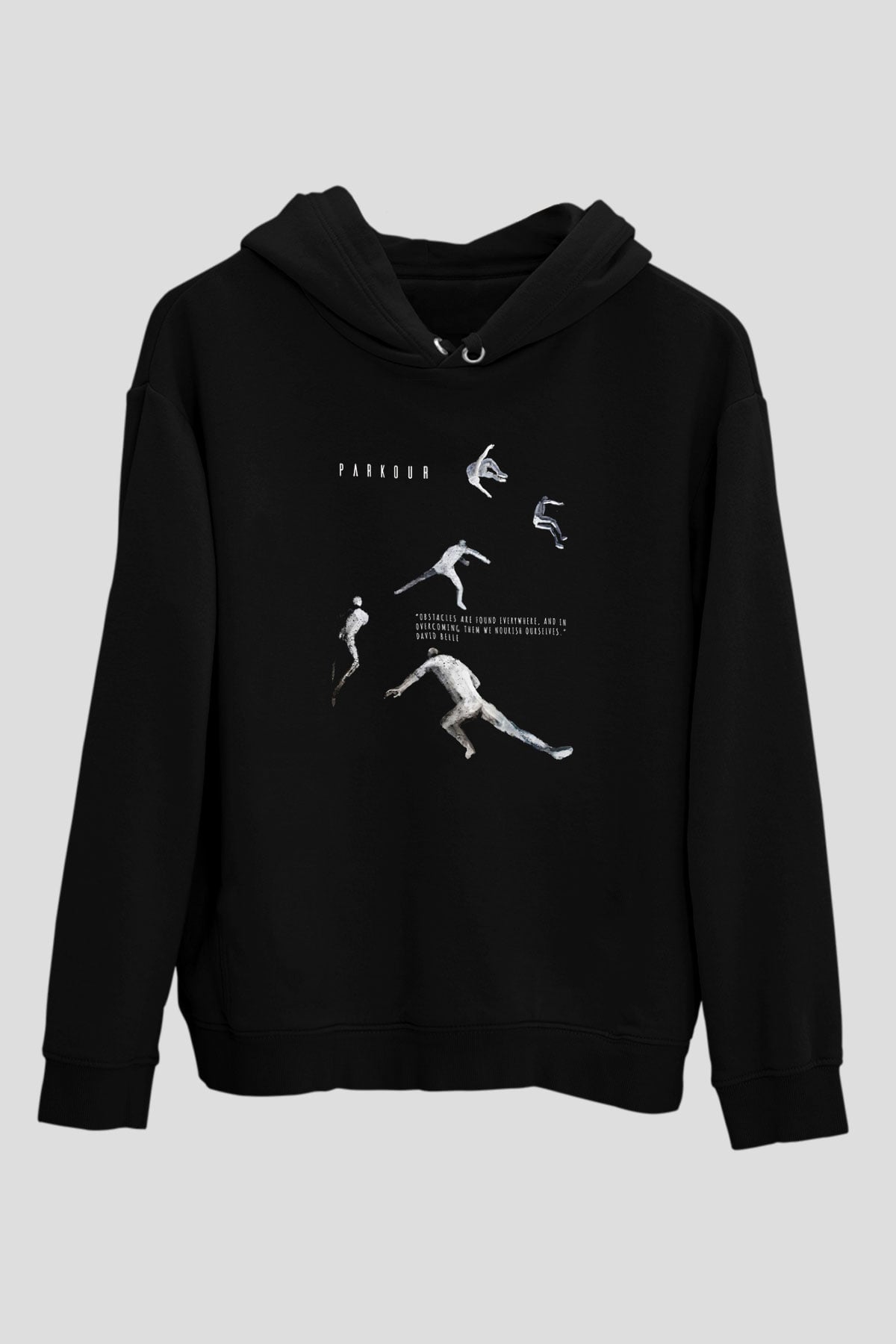 Parkour Baskılı Unisex Siyah Kapüşonlu Sweatshirt