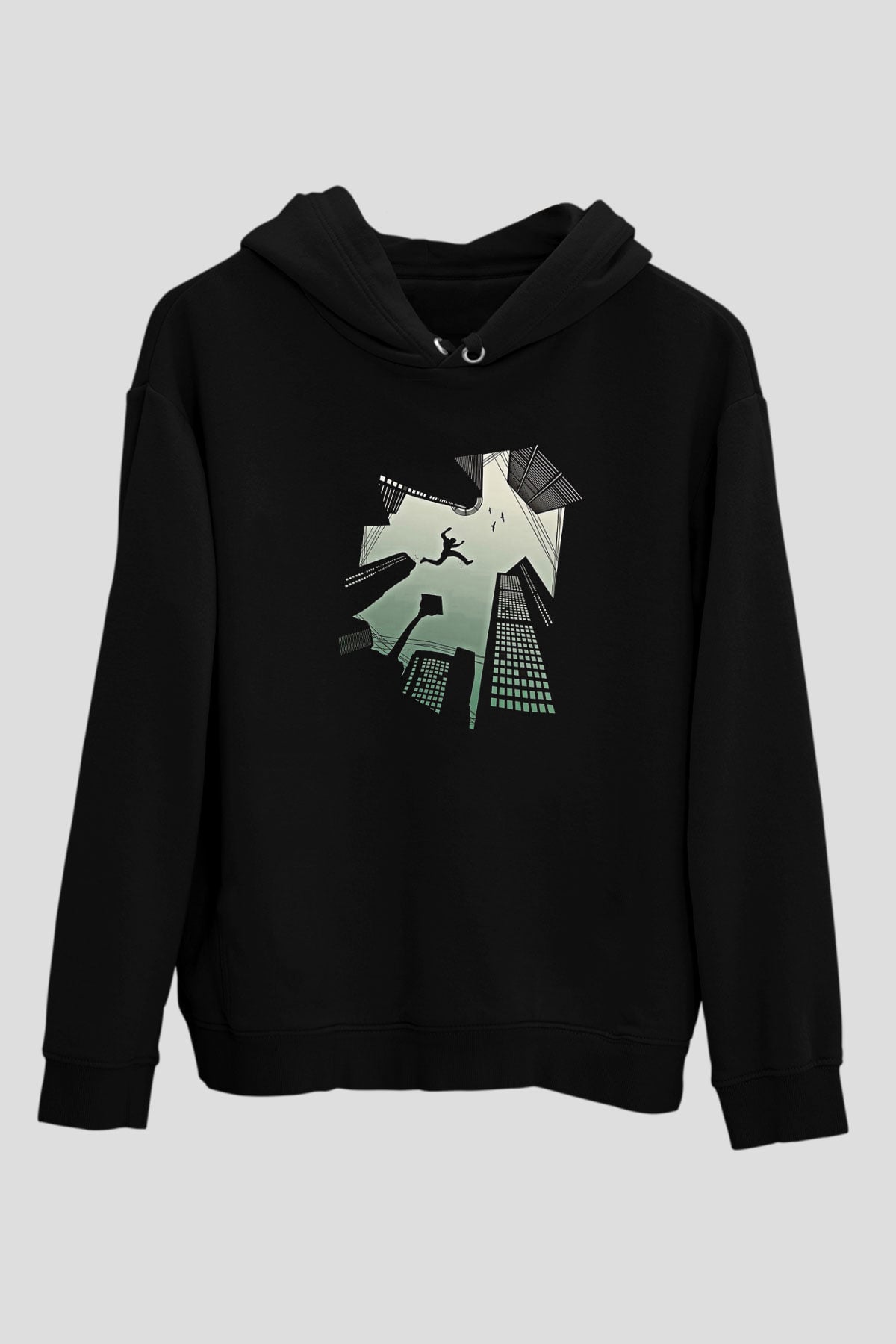 Parkour Baskılı Unisex Siyah Kapüşonlu Sweatshirt
