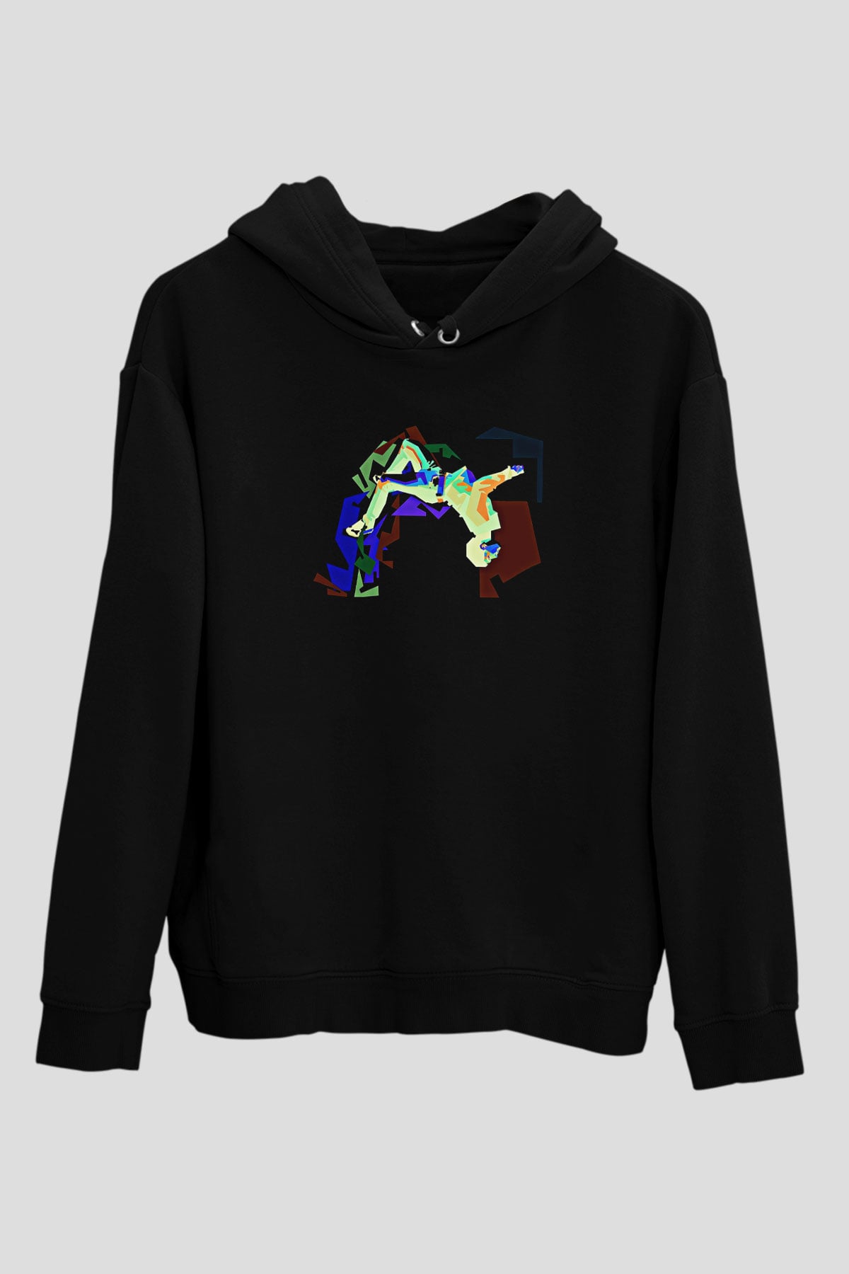 Parkour Baskılı Unisex Siyah Kapüşonlu Sweatshirt