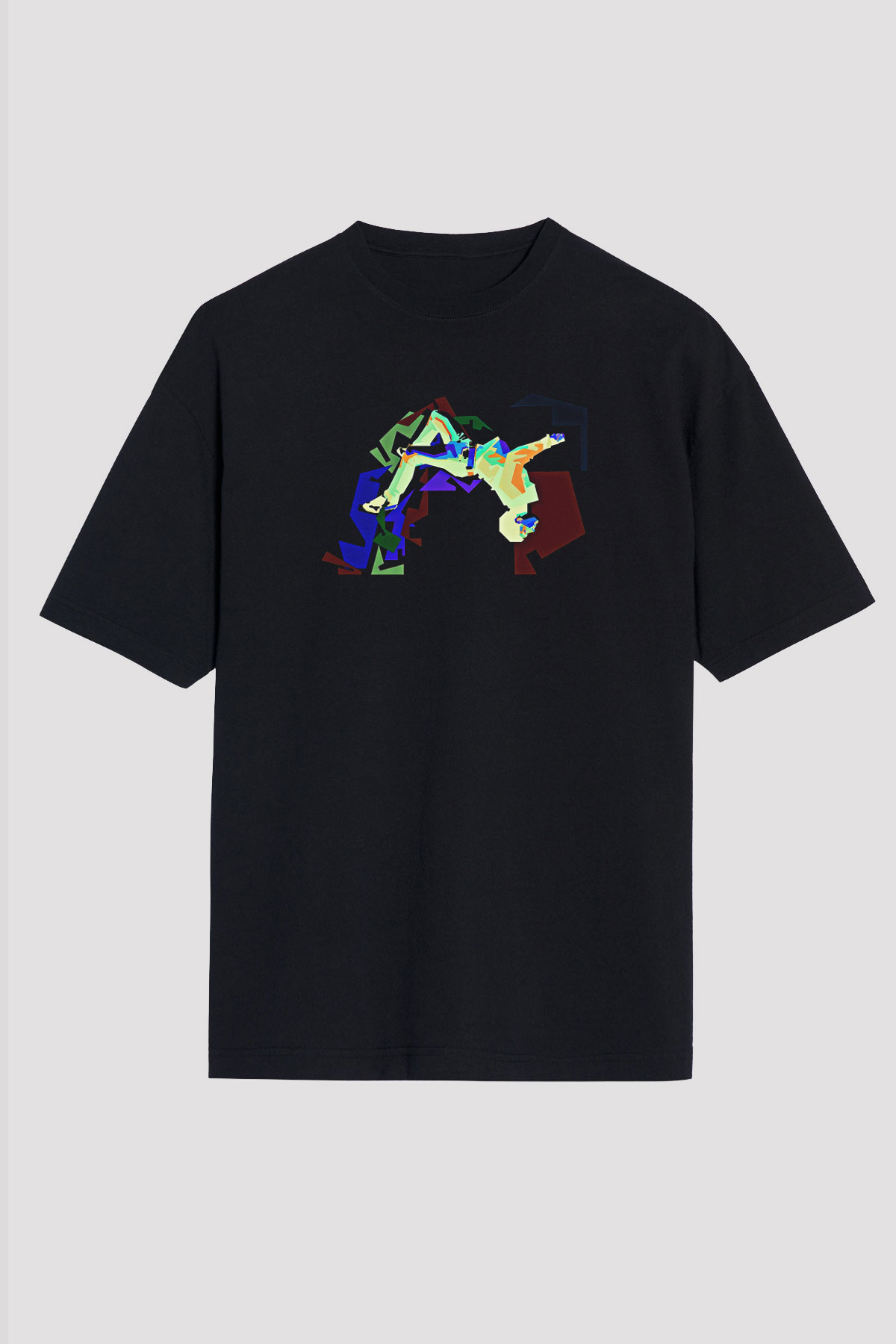 Parkour Baskılı Unisex Siyah Oversize Tişört