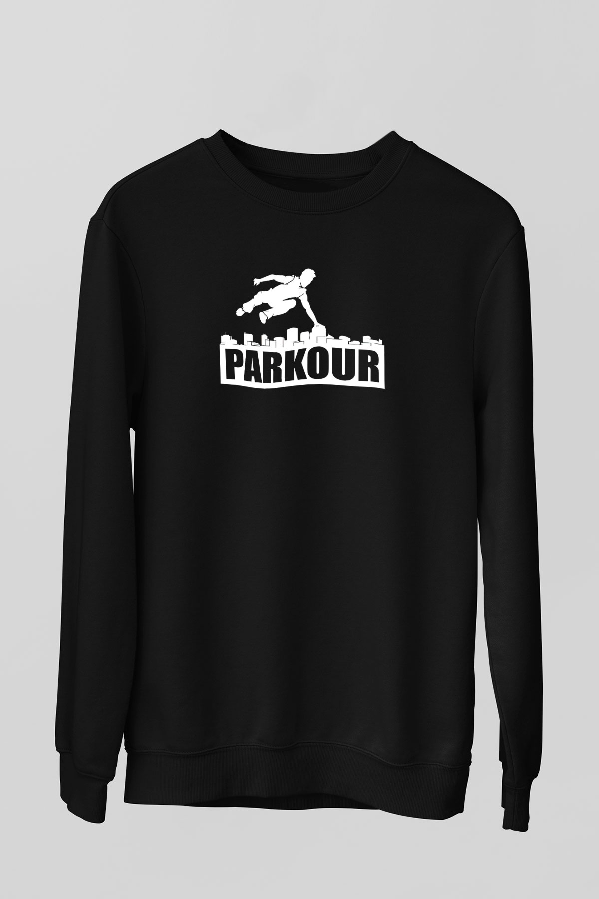 Parkour Baskılı Unisex Siyah Sweatshirt