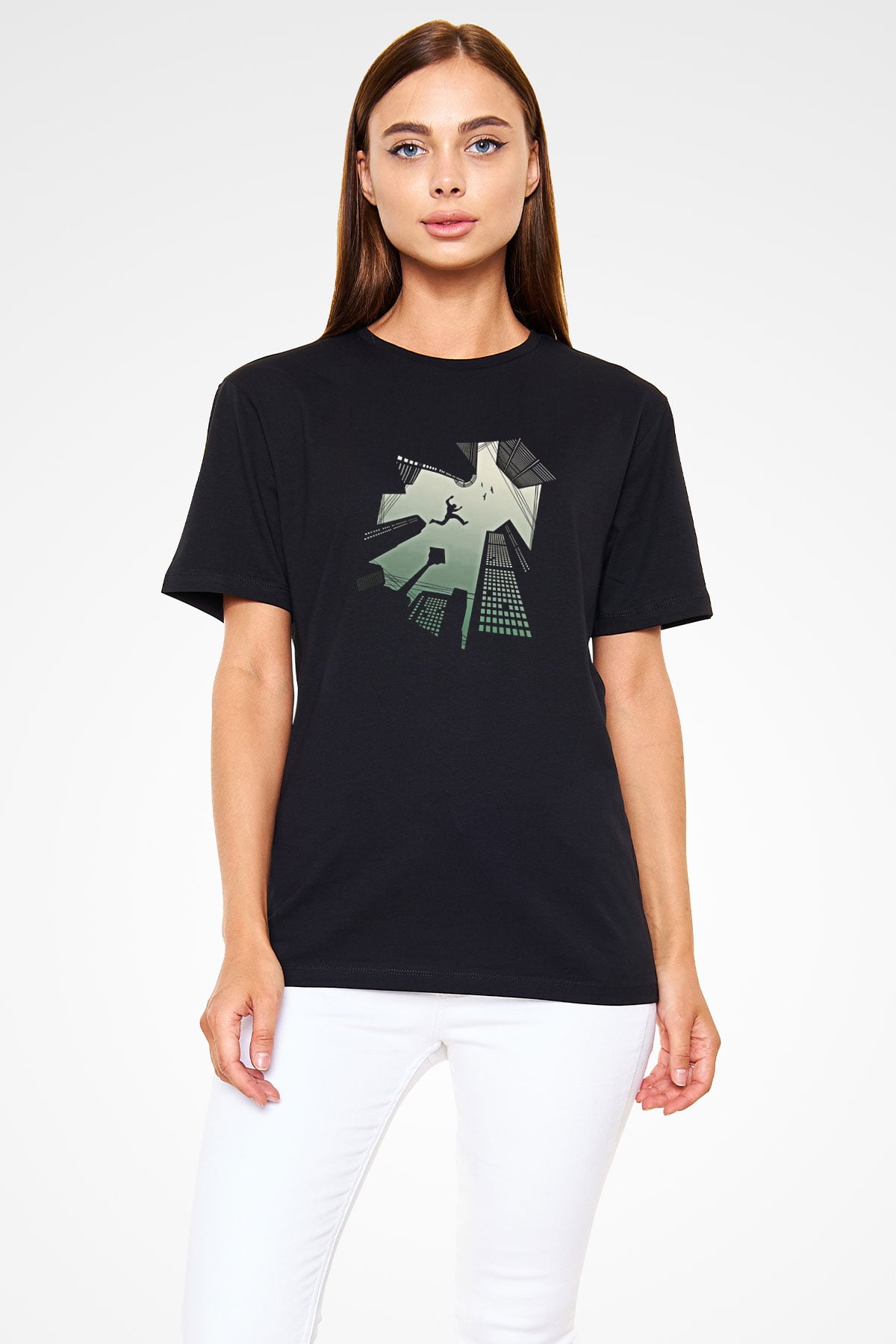 Parkour Baskılı Unisex Siyah Tişört - Tshirt