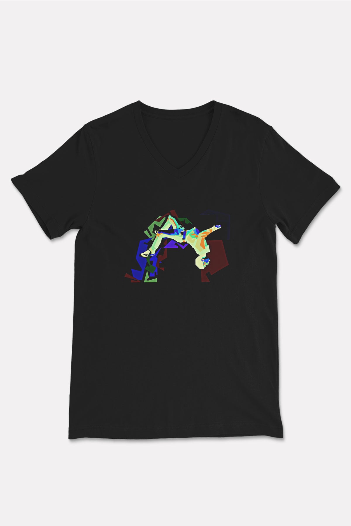 Parkour Baskılı Unisex Siyah V Yaka Tişört