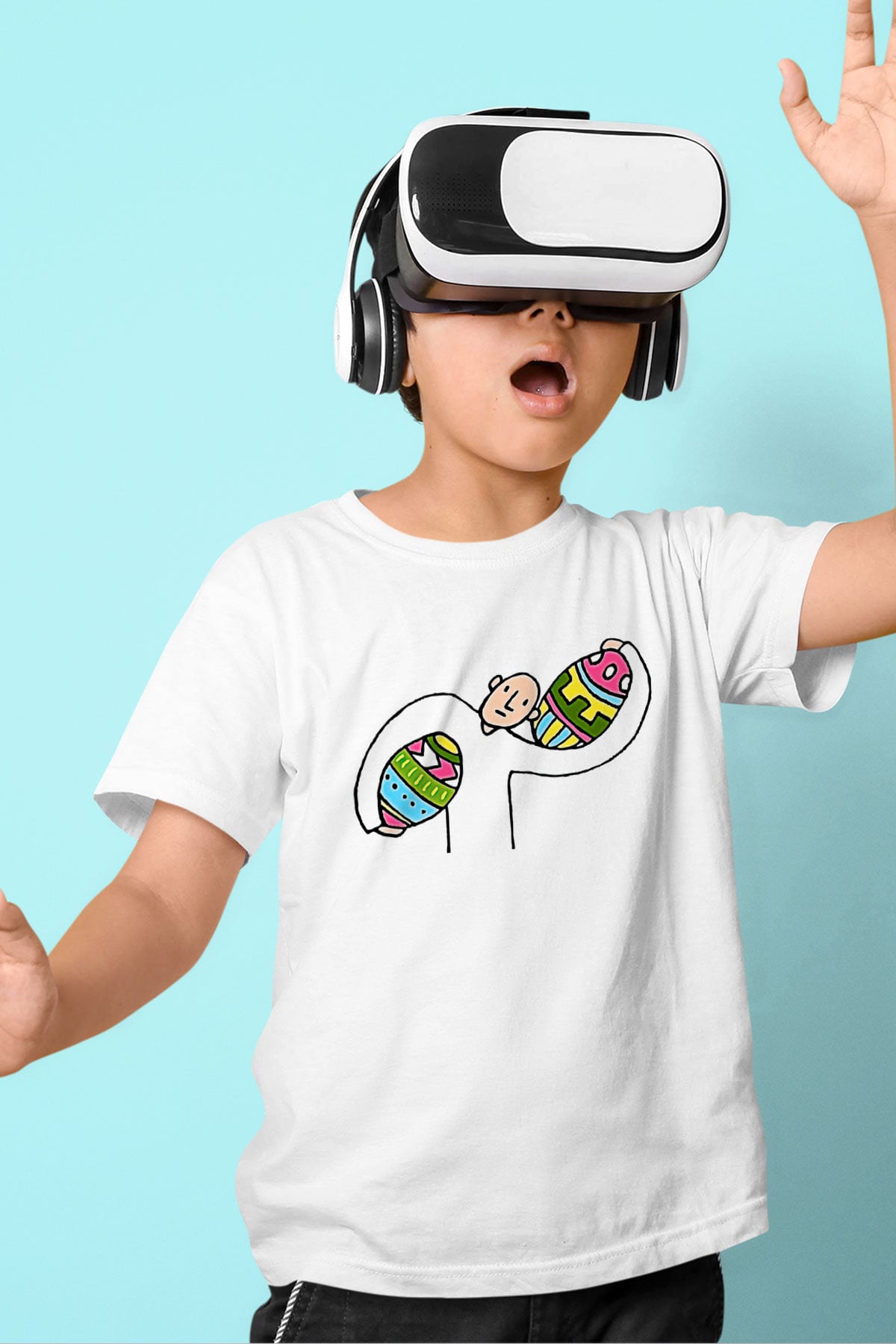 Paskalya Baskılı Beyaz Unisex Beyaz Çocuk Tişört - Tshirt