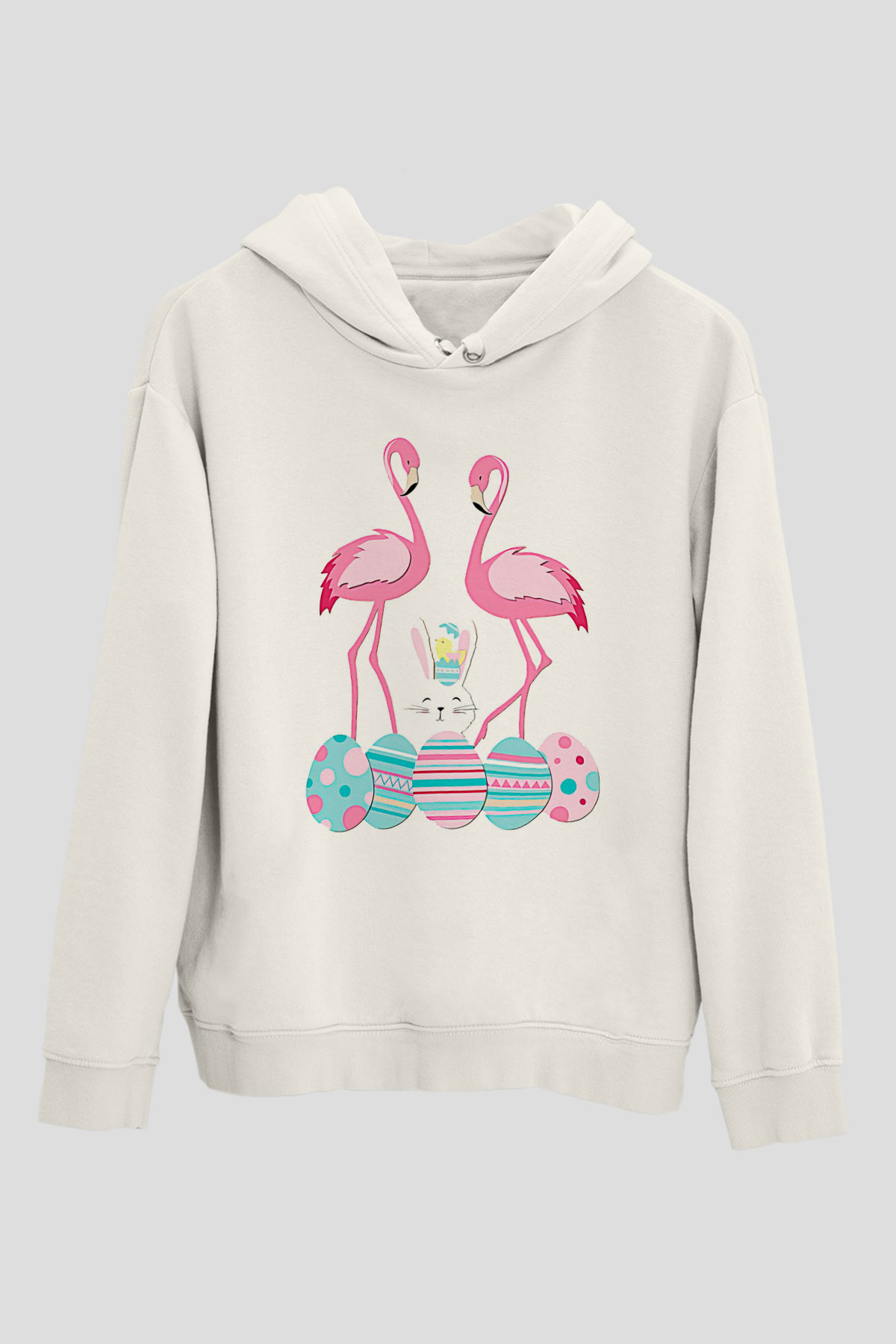 Paskalya Baskılı Beyaz Unisex Kapüşonlu Sweatshirt