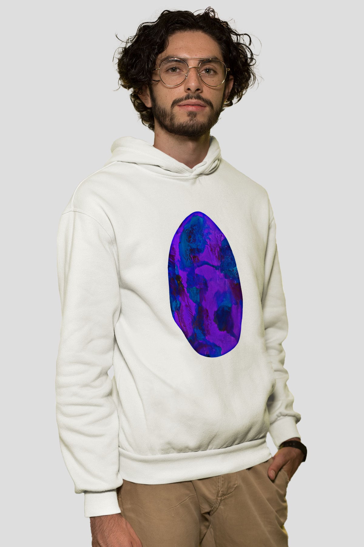 Paskalya Baskılı Beyaz Unisex Kapüşonlu Sweatshirt