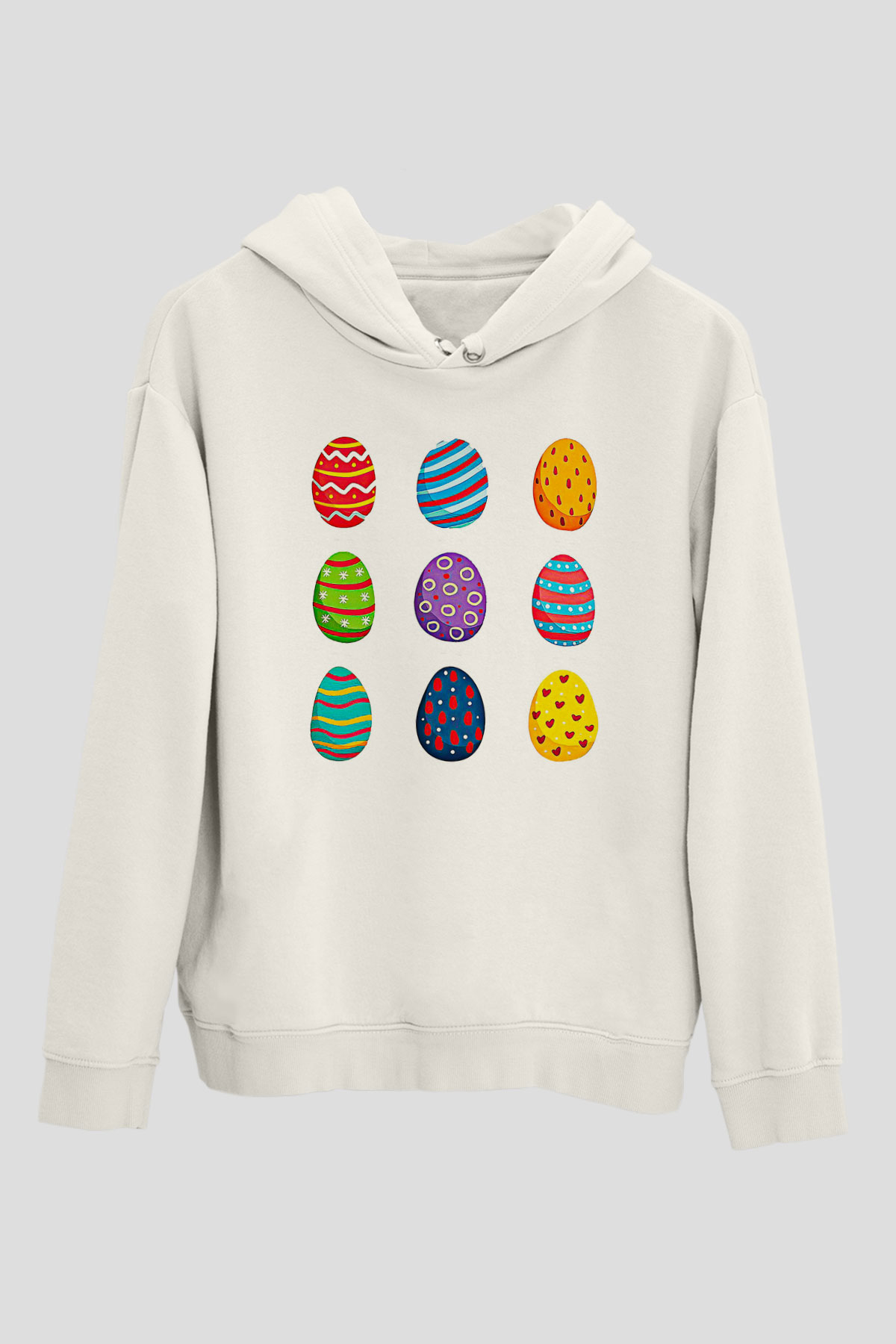 Paskalya Baskılı Beyaz Unisex Kapüşonlu Sweatshirt