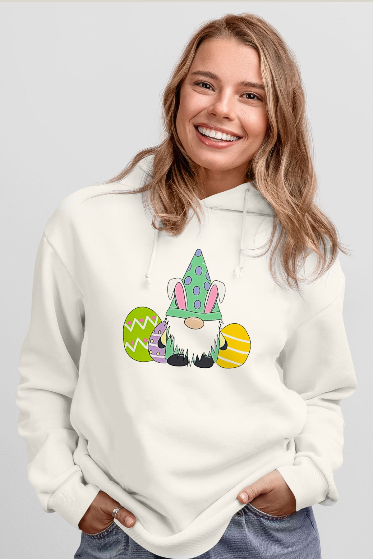 Paskalya Baskılı Beyaz Unisex Kapüşonlu Sweatshirt