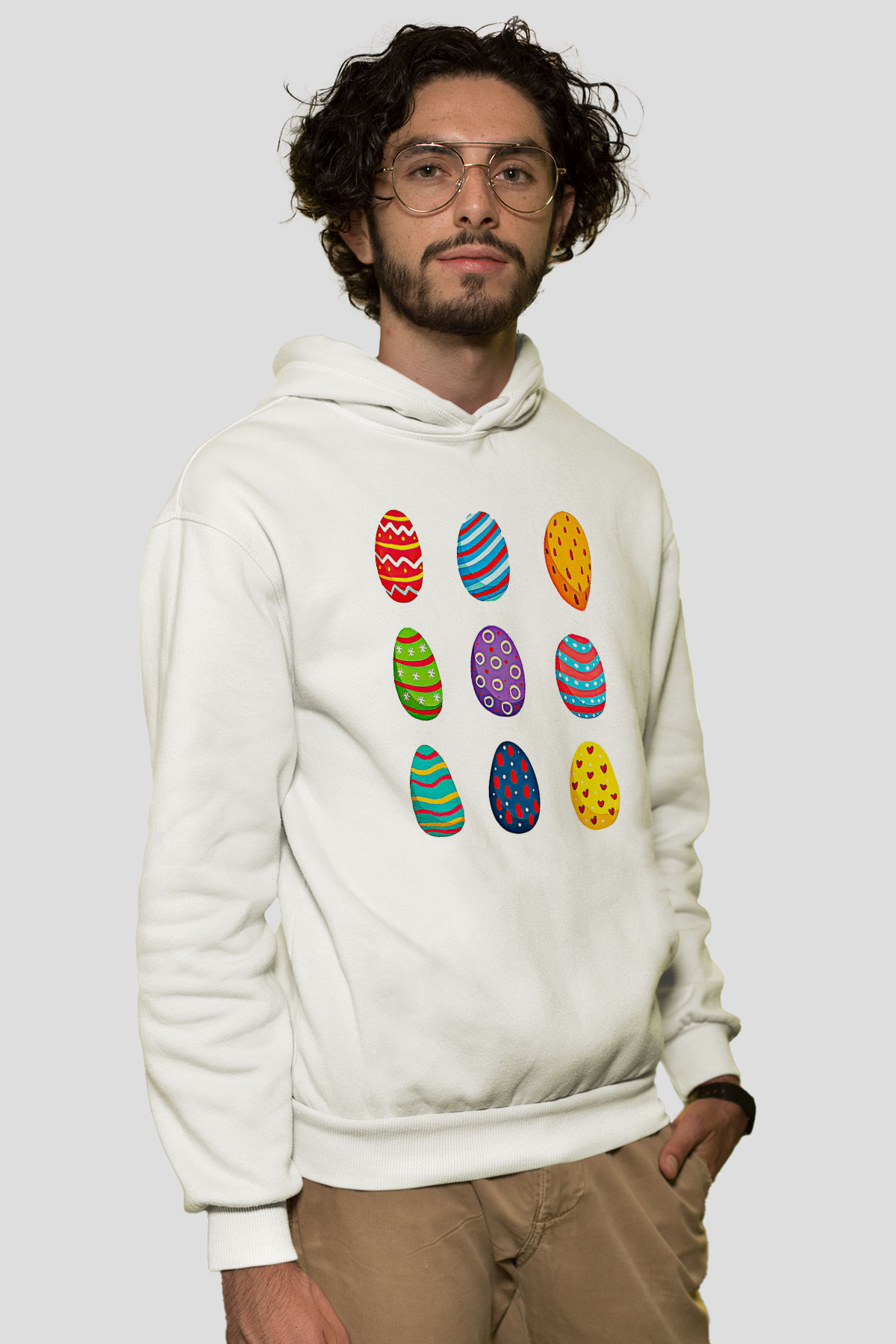 Paskalya Baskılı Beyaz Unisex Kapüşonlu Sweatshirt