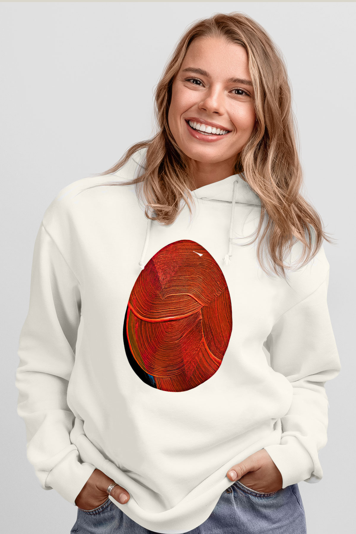 Paskalya Baskılı Beyaz Unisex Kapüşonlu Sweatshirt