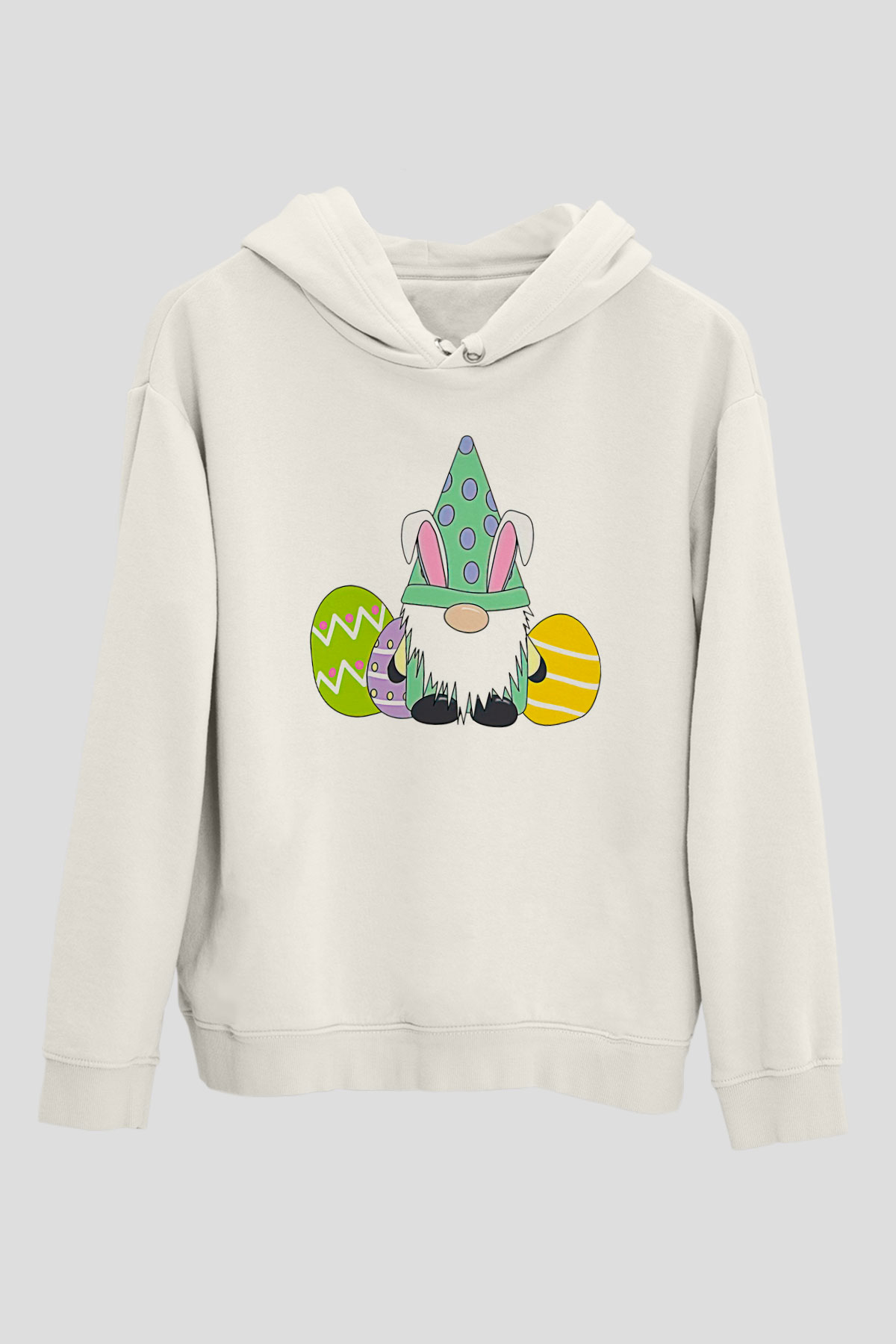 Paskalya Baskılı Beyaz Unisex Kapüşonlu Sweatshirt