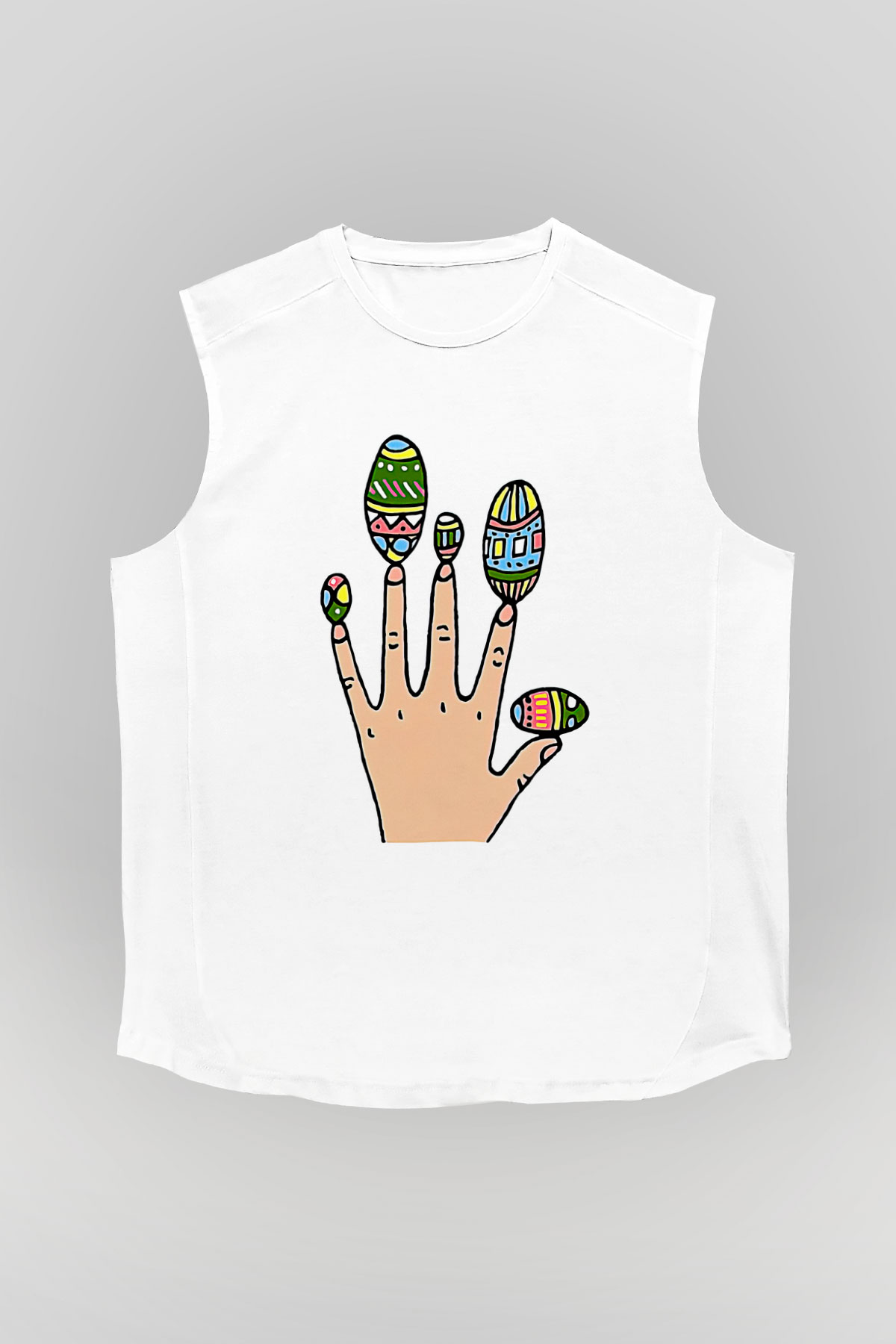 Paskalya Baskılı Beyaz Unisex Kolsuz Tişört - Tshirt