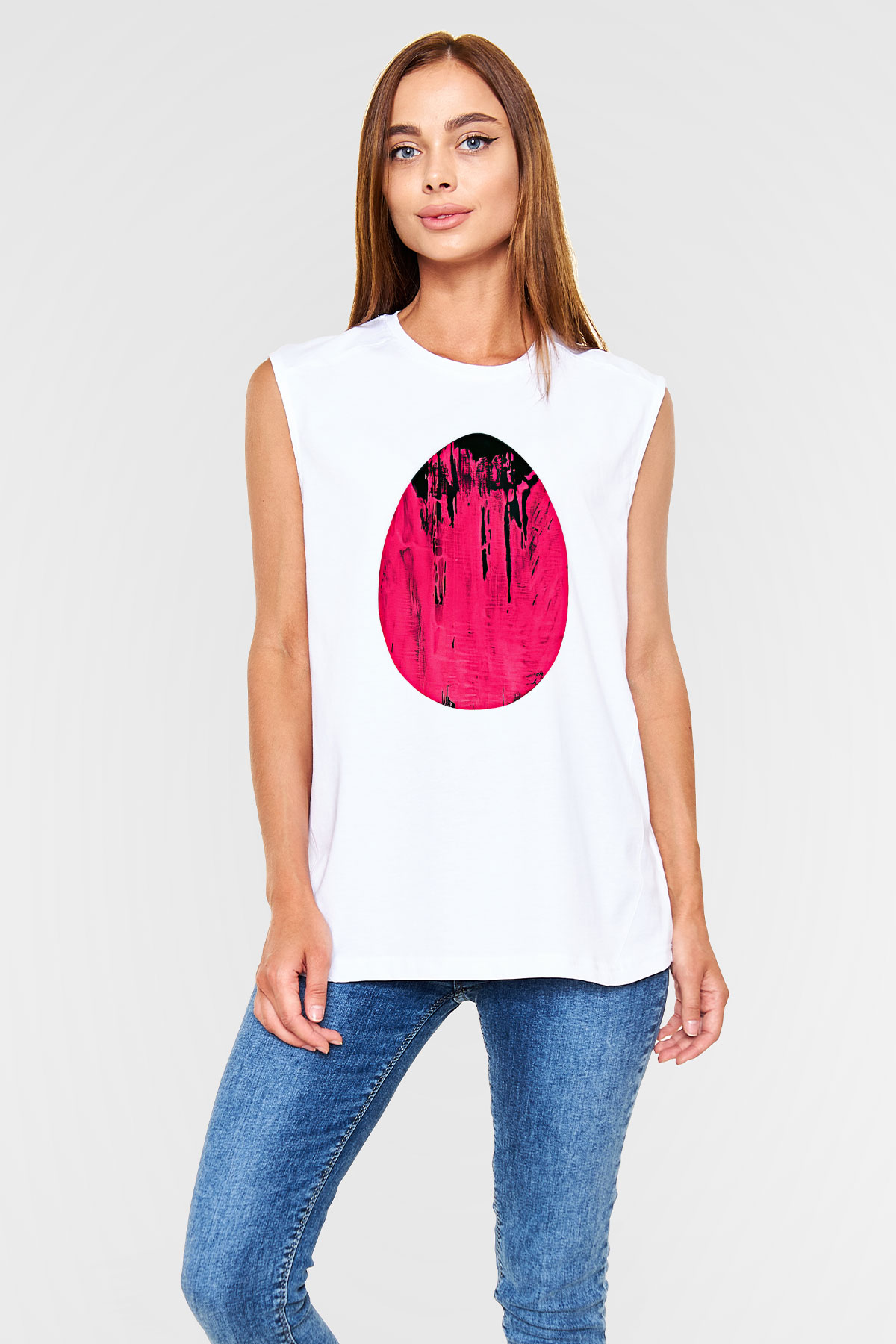 Paskalya Baskılı Beyaz Unisex Kolsuz Tişört - Tshirt