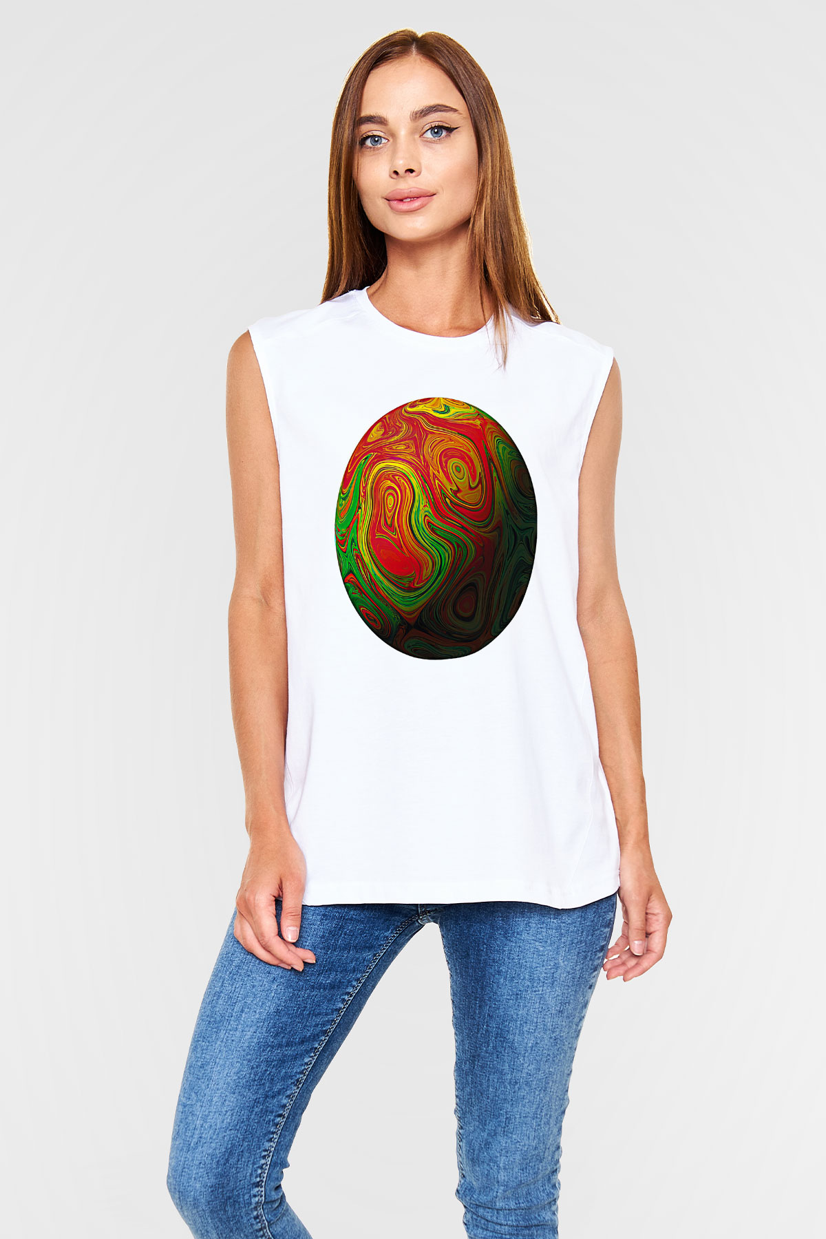 Paskalya Baskılı Beyaz Unisex Kolsuz Tişört - Tshirt