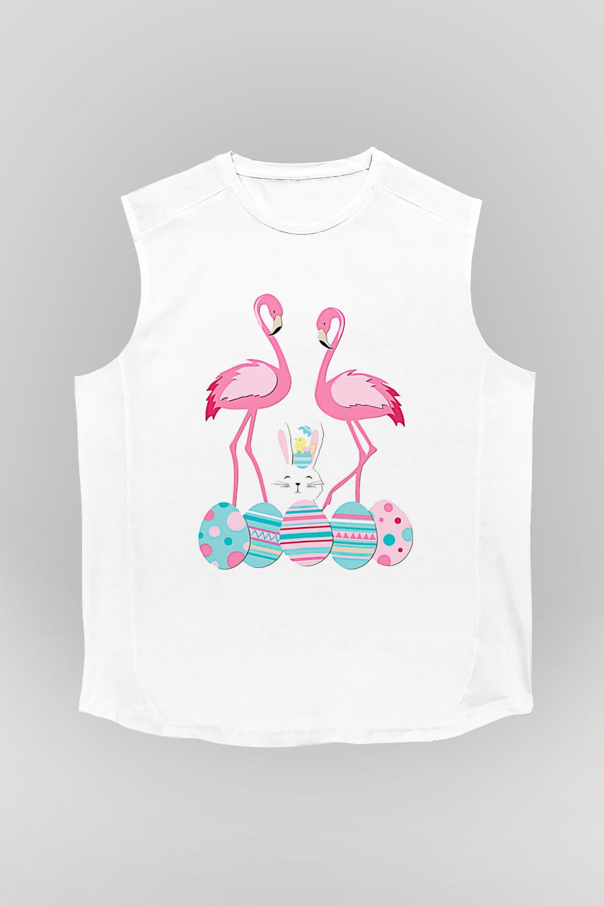 Paskalya Baskılı Beyaz Unisex Kolsuz Tişört - Tshirt