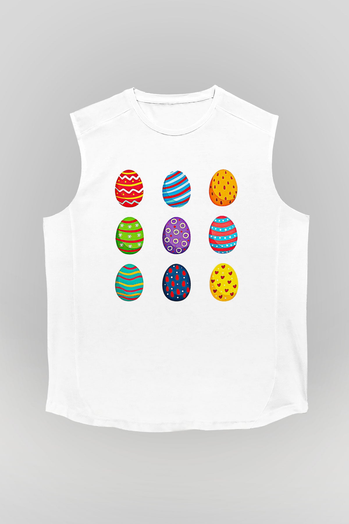 Paskalya Baskılı Beyaz Unisex Kolsuz Tişört - Tshirt