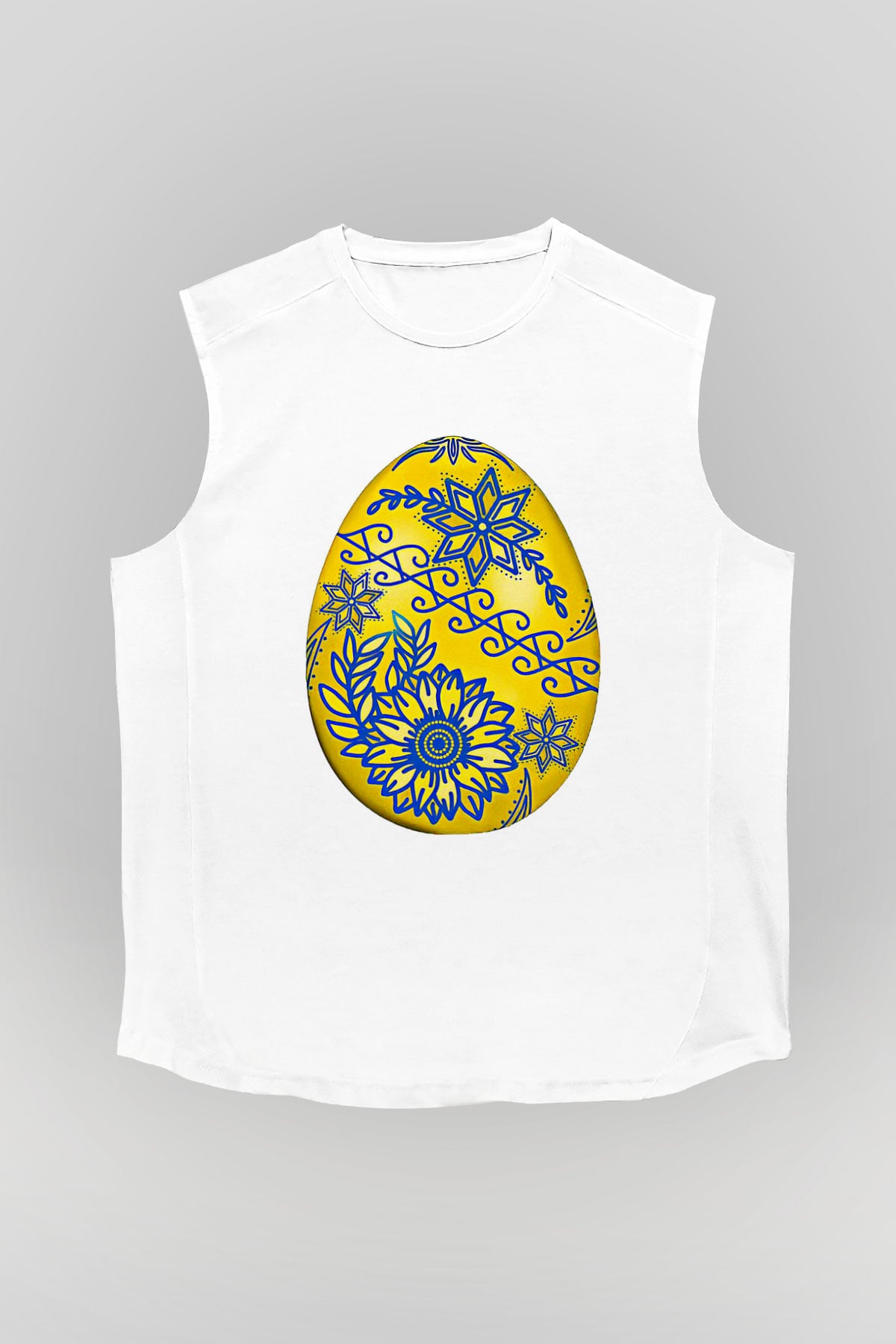 Paskalya Baskılı Beyaz Unisex Kolsuz Tişört - Tshirt