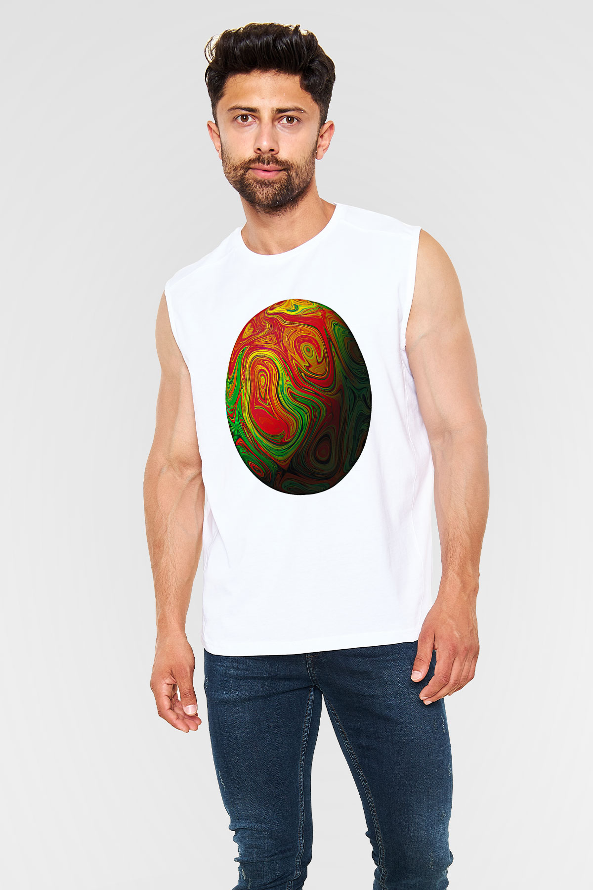 Paskalya Baskılı Beyaz Unisex Kolsuz Tişört - Tshirt