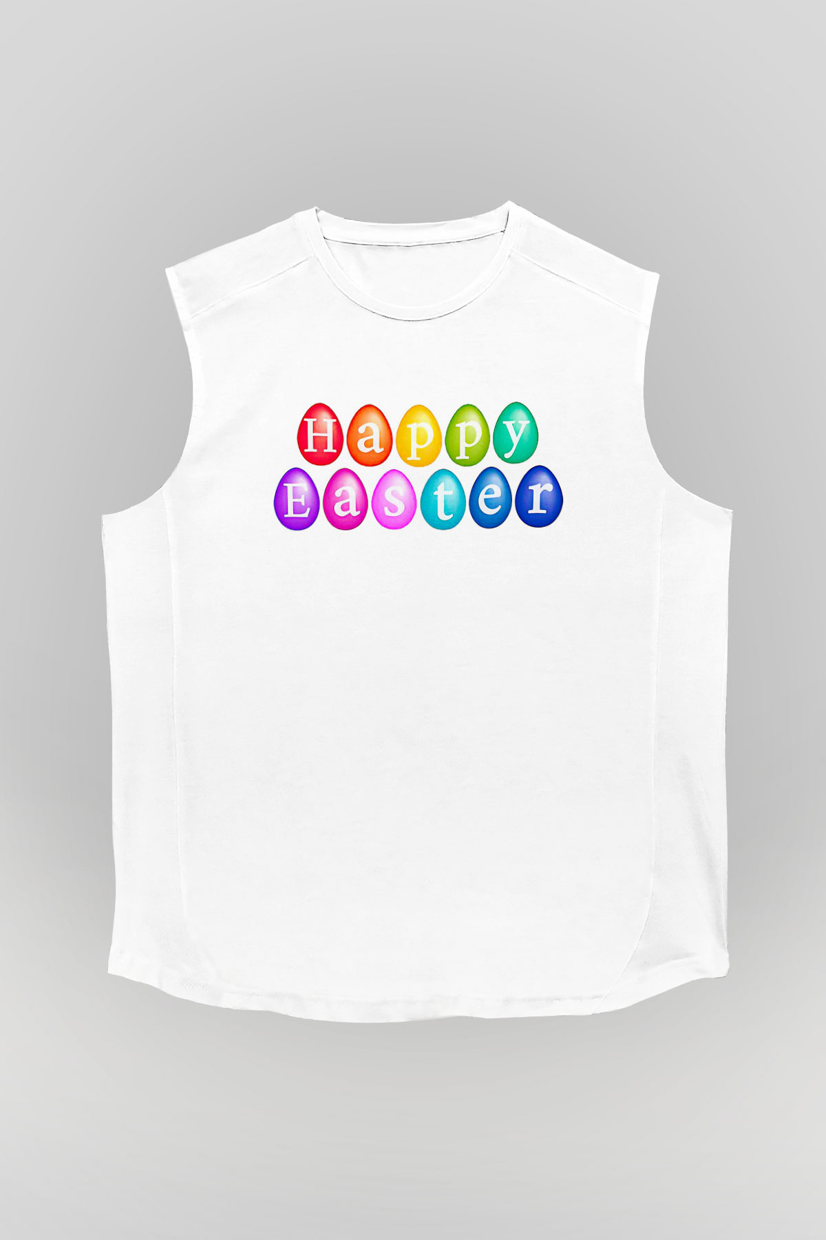 Paskalya Baskılı Beyaz Unisex Kolsuz Tişört - Tshirt