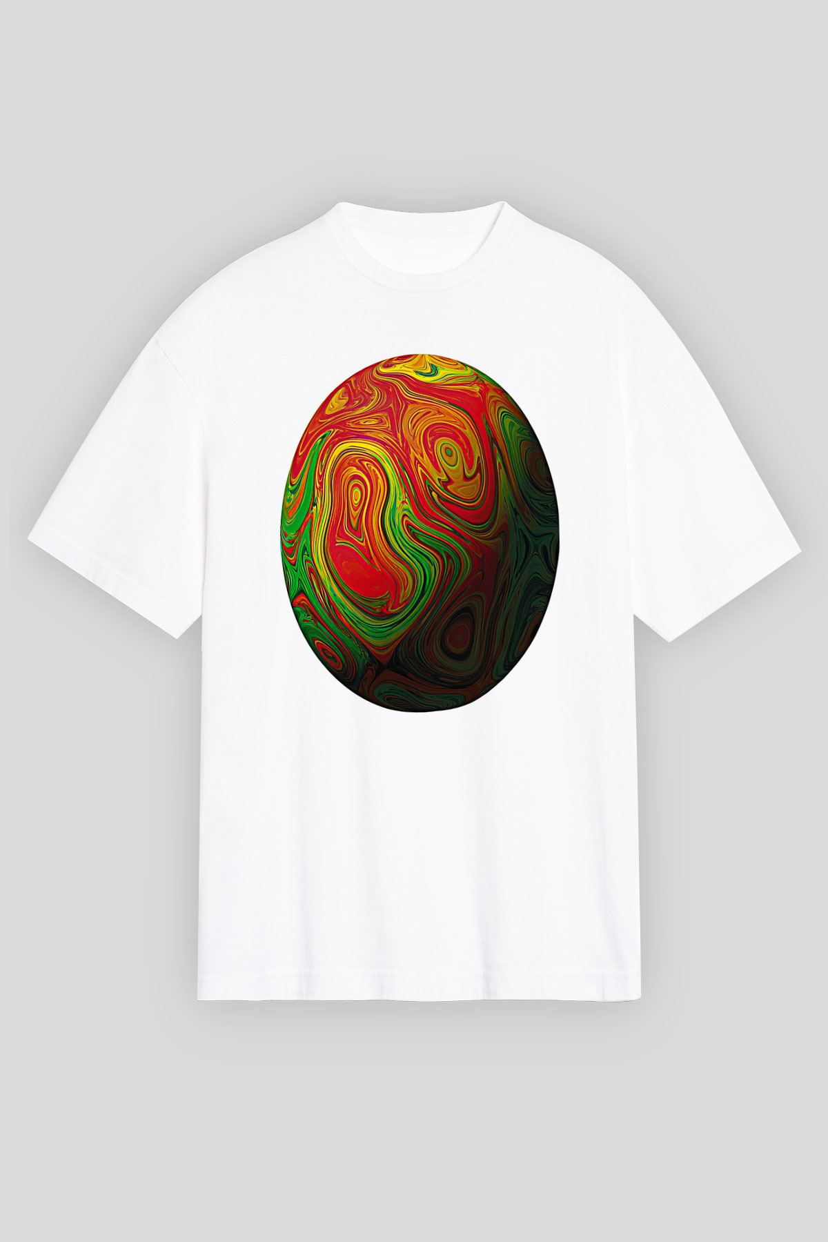 Paskalya Baskılı Beyaz Unisex Oversize Tişört - Tshirt