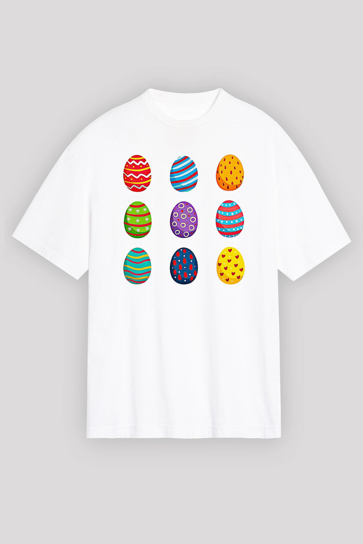 Paskalya Baskılı Beyaz Unisex Oversize Tişört - Tshirt