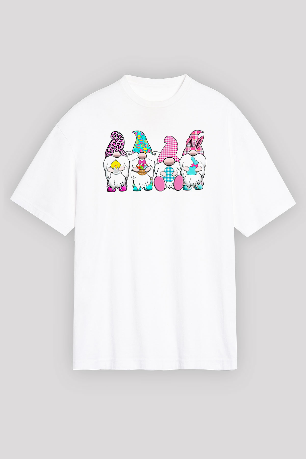 Paskalya Baskılı Beyaz Unisex Oversize Tişört - Tshirt