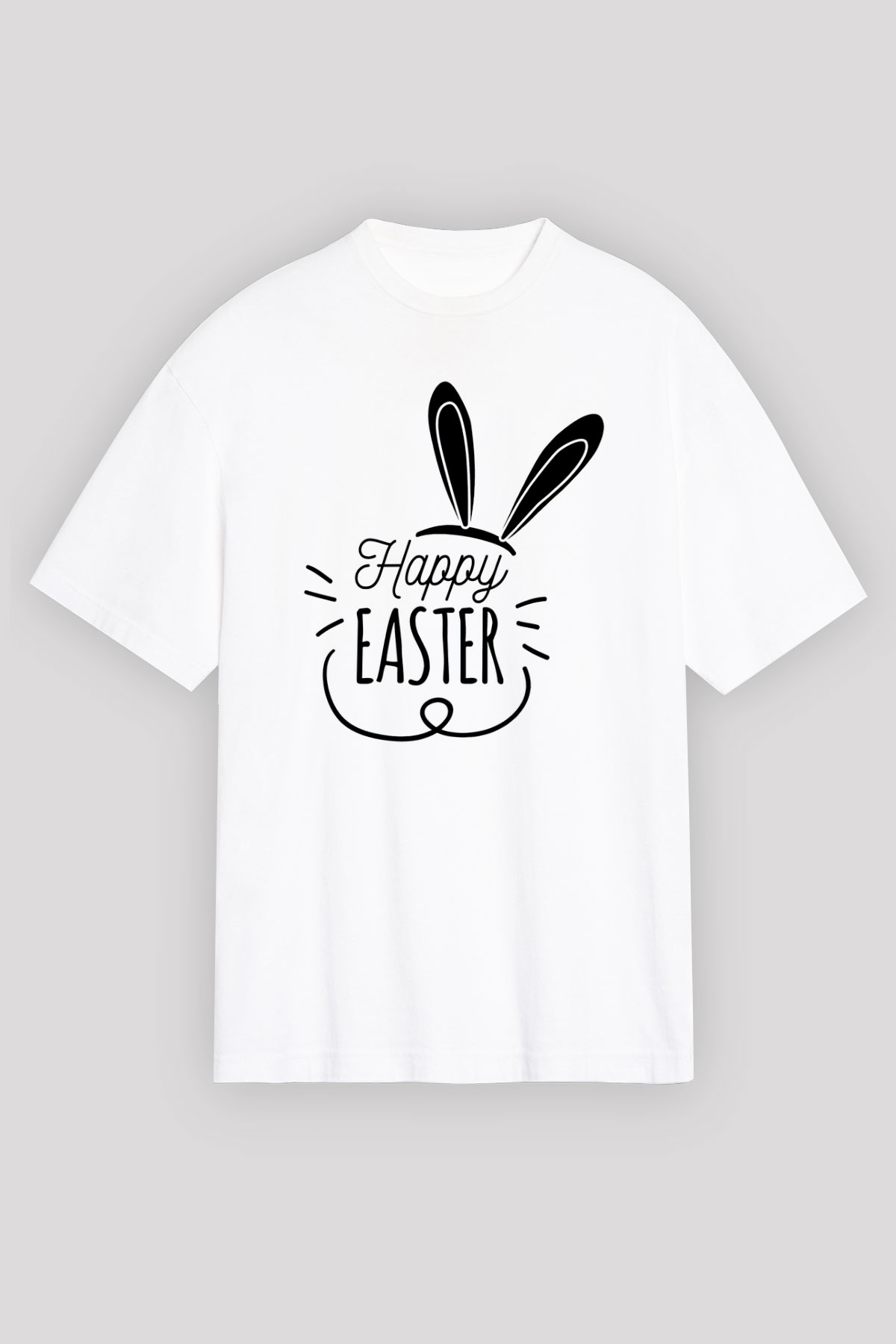Paskalya Baskılı Beyaz Unisex Oversize Tişört - Tshirt