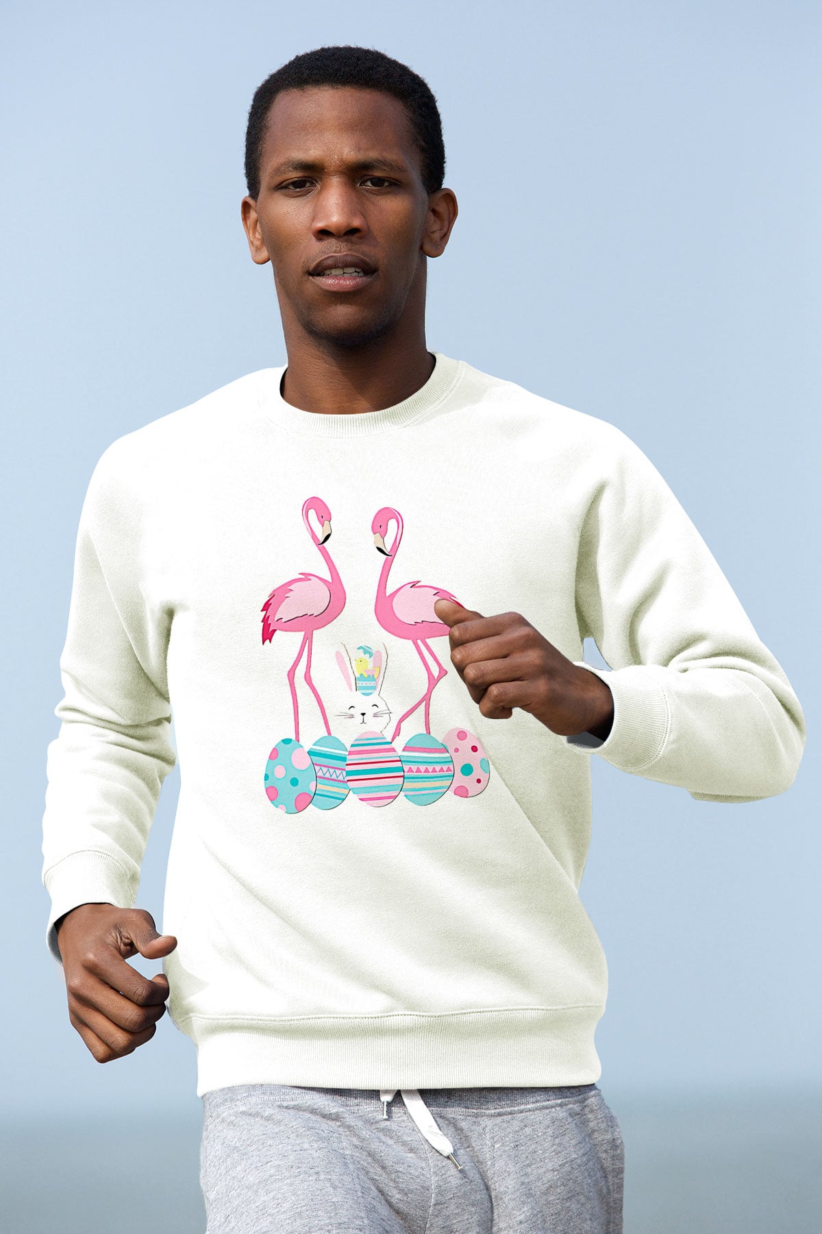 Paskalya Baskılı Beyaz Unisex Sweatshirt