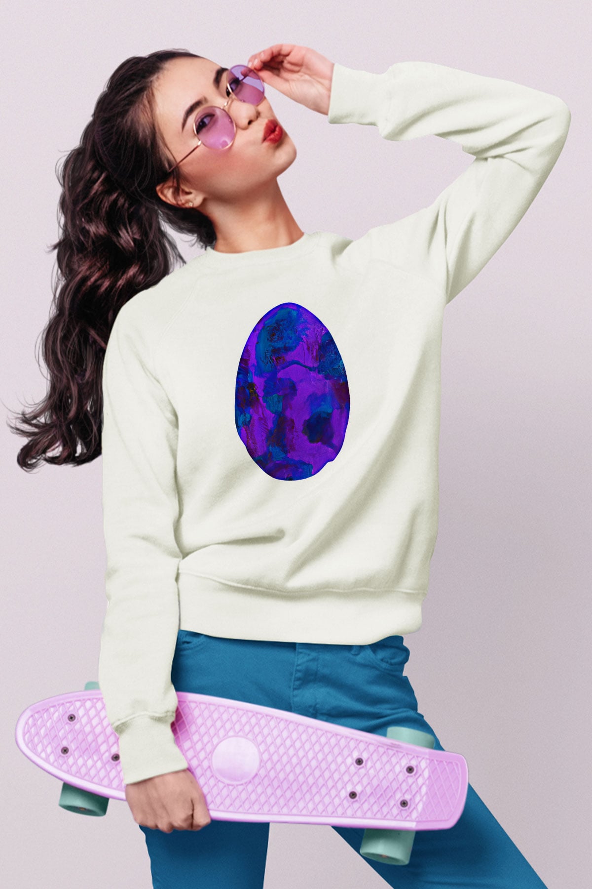 Paskalya Baskılı Beyaz Unisex Sweatshirt