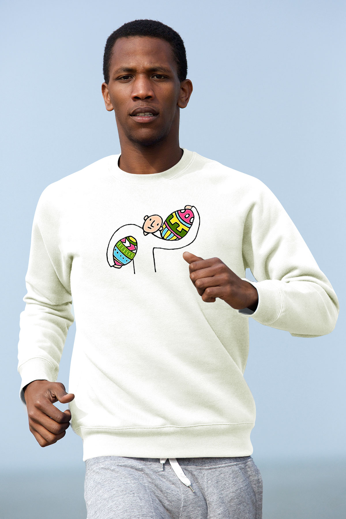 Paskalya Baskılı Beyaz Unisex Sweatshirt