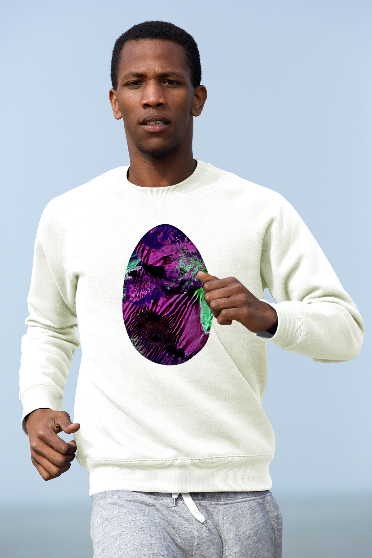 Paskalya Baskılı Beyaz Unisex Sweatshirt
