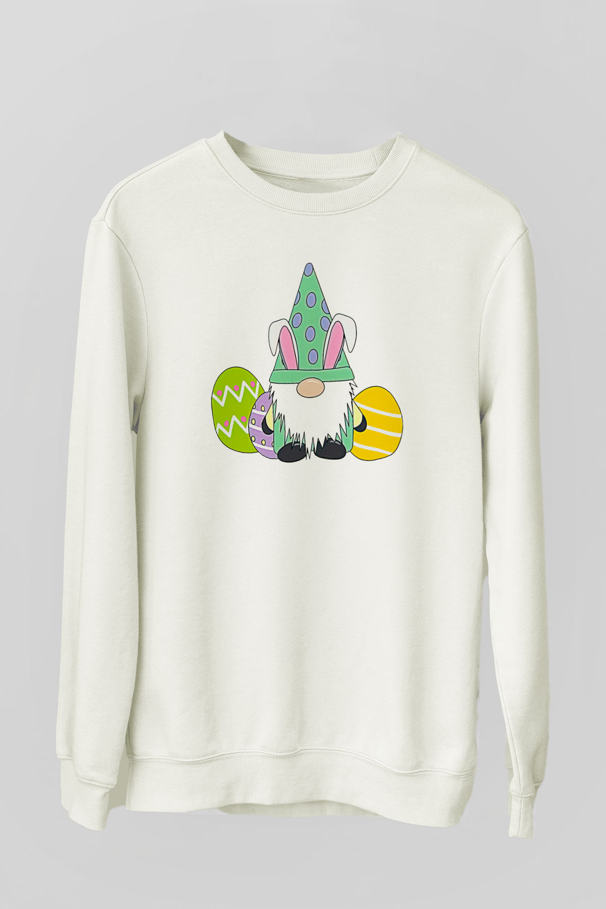 Paskalya Baskılı Beyaz Unisex Sweatshirt
