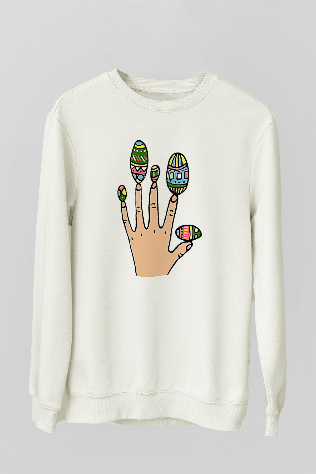 Paskalya Baskılı Beyaz Unisex Sweatshirt