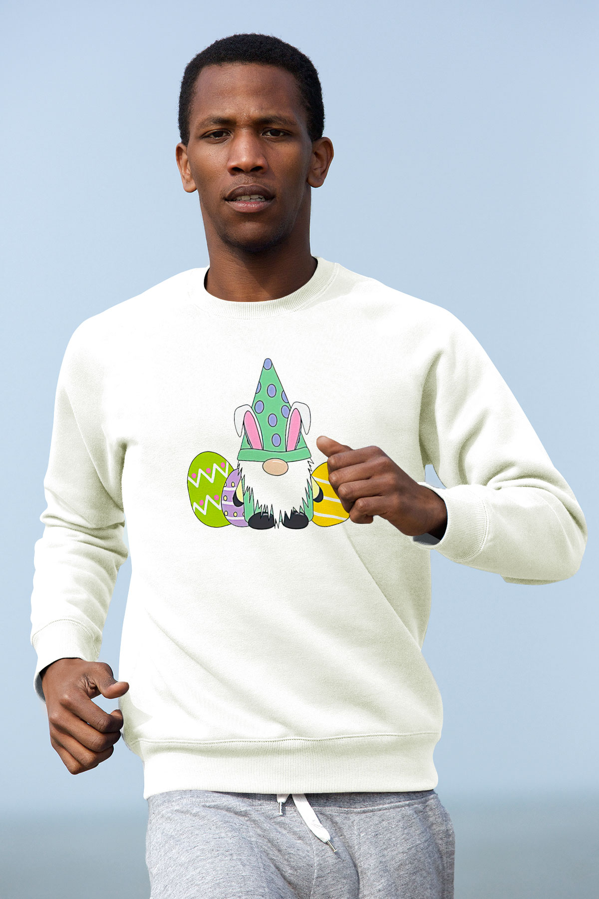 Paskalya Baskılı Beyaz Unisex Sweatshirt